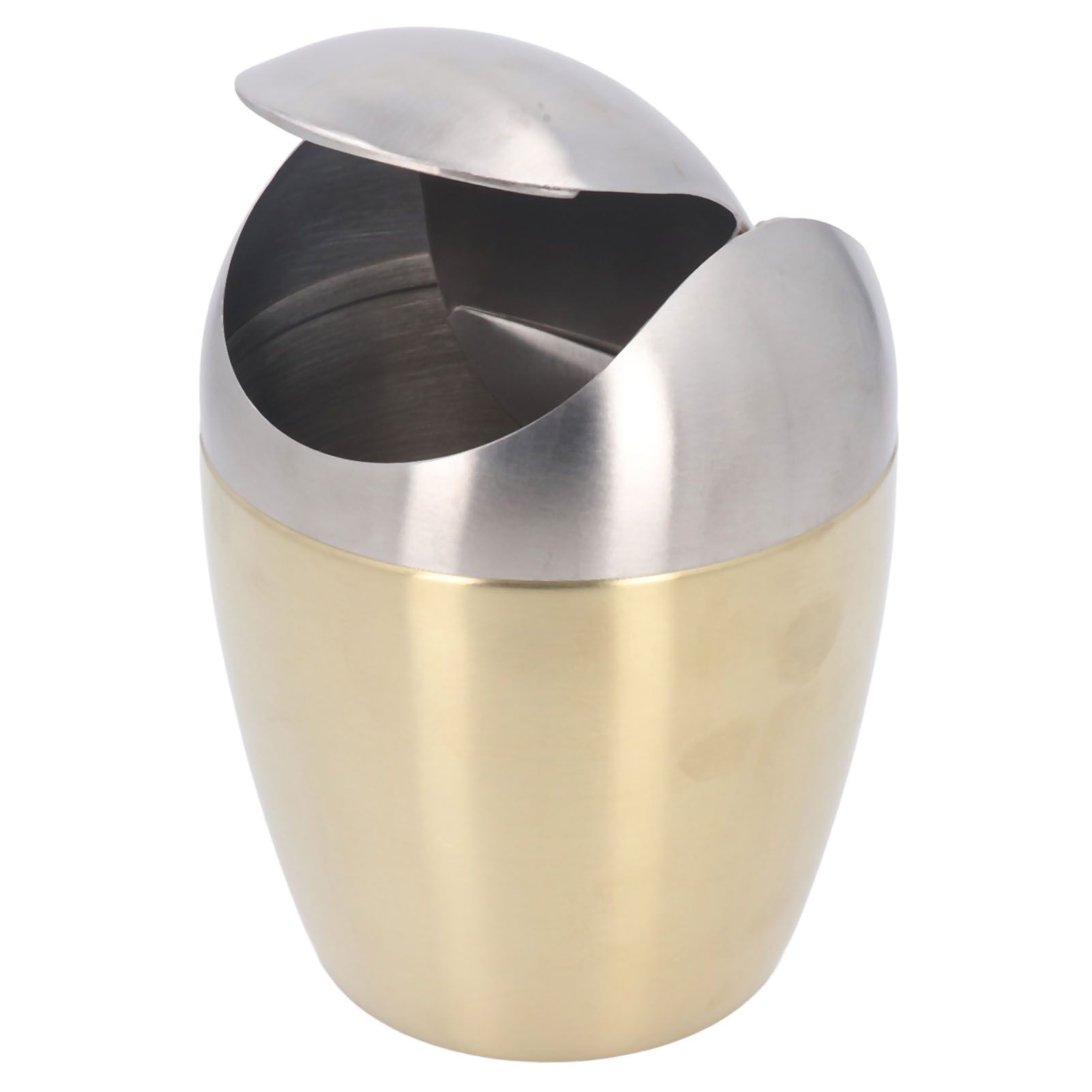 Desktop Small Trash Can Multipurpose 304 Stainless Steel Mini Trash Can with Lid for Tabletop Countertop Use Golden - Image 1
