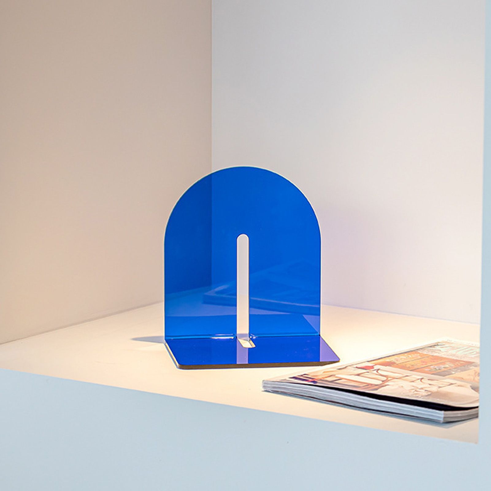 Acrylic Book End Thickened L Shape Bookend Stopper Desktop Book Organizer for Home Library Office Translucent Blue - Image 5