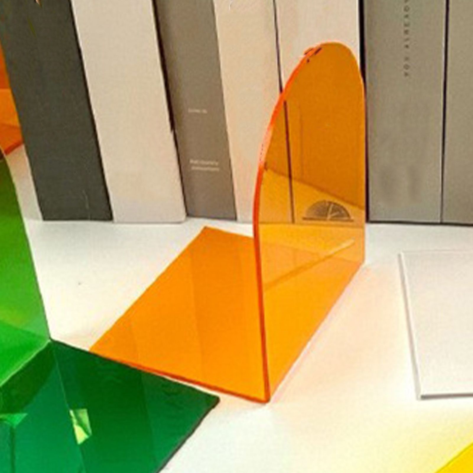 1 Pair of Bookends Thicken Non Slip Transparent Acrylic Desk Decorative Heavy Book End for Student Office L Shaped Orange - Image 5