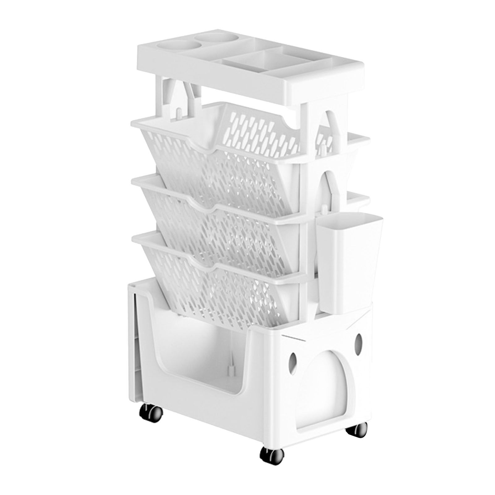 Rolling Mobile Bookshelf with Wheels 5 Tiers Large Capacity Strong Load Bearing Capacity Utility Cart for Study Kitchen White - Image 1