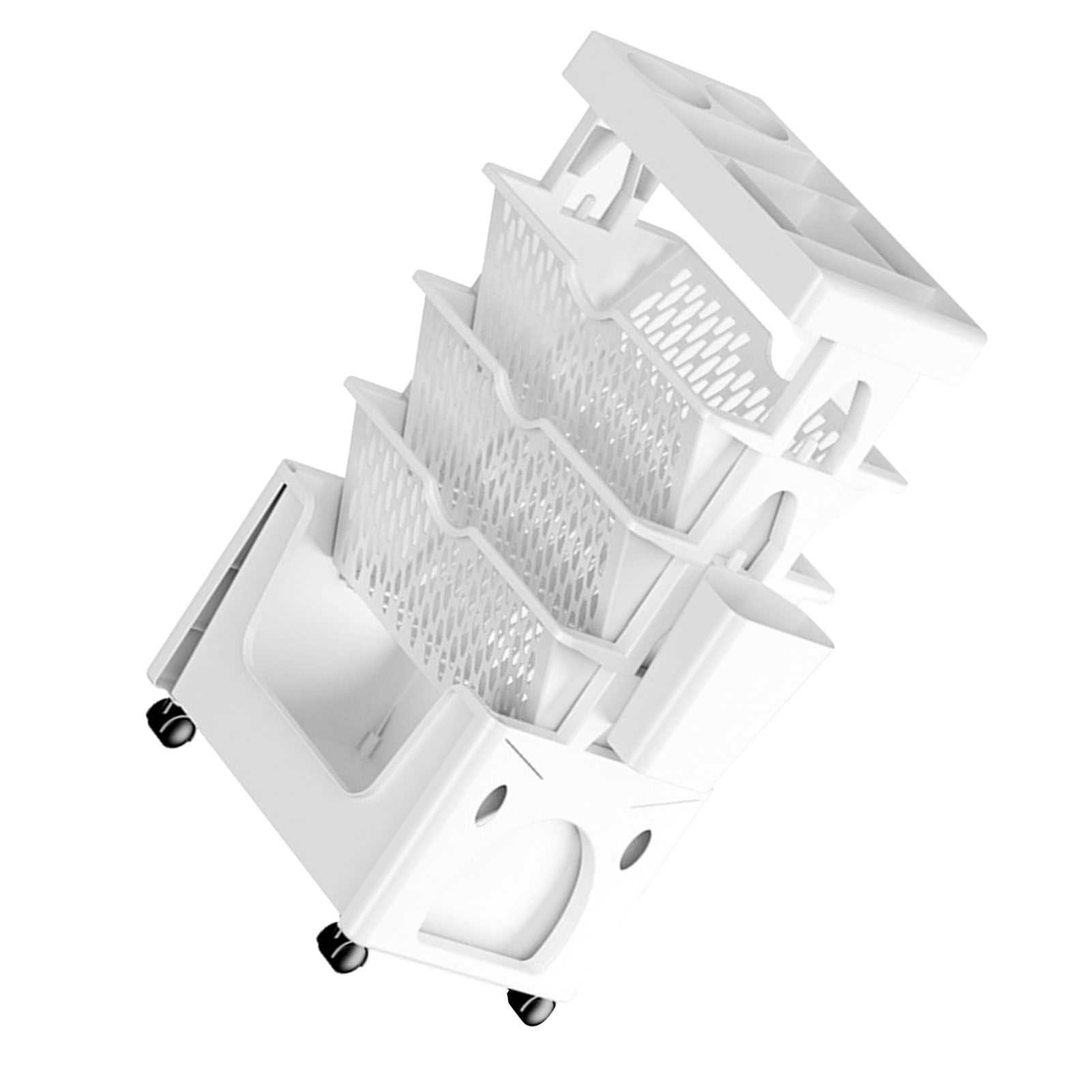 Rolling Mobile Bookshelf with Wheels 5 Tiers Large Capacity Strong Load Bearing Capacity Utility Cart for Study Kitchen White - Image 4