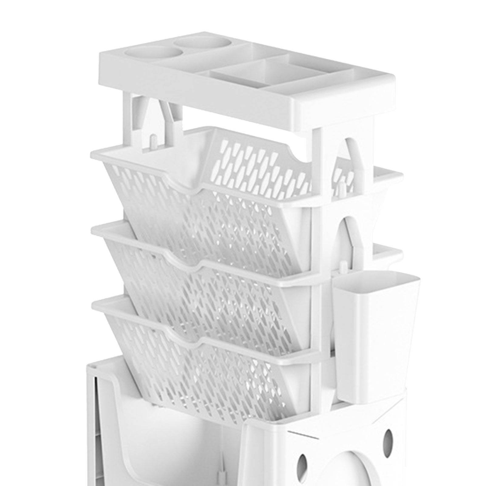 Rolling Mobile Bookshelf with Wheels 5 Tiers Large Capacity Strong Load Bearing Capacity Utility Cart for Study Kitchen White - Image 7