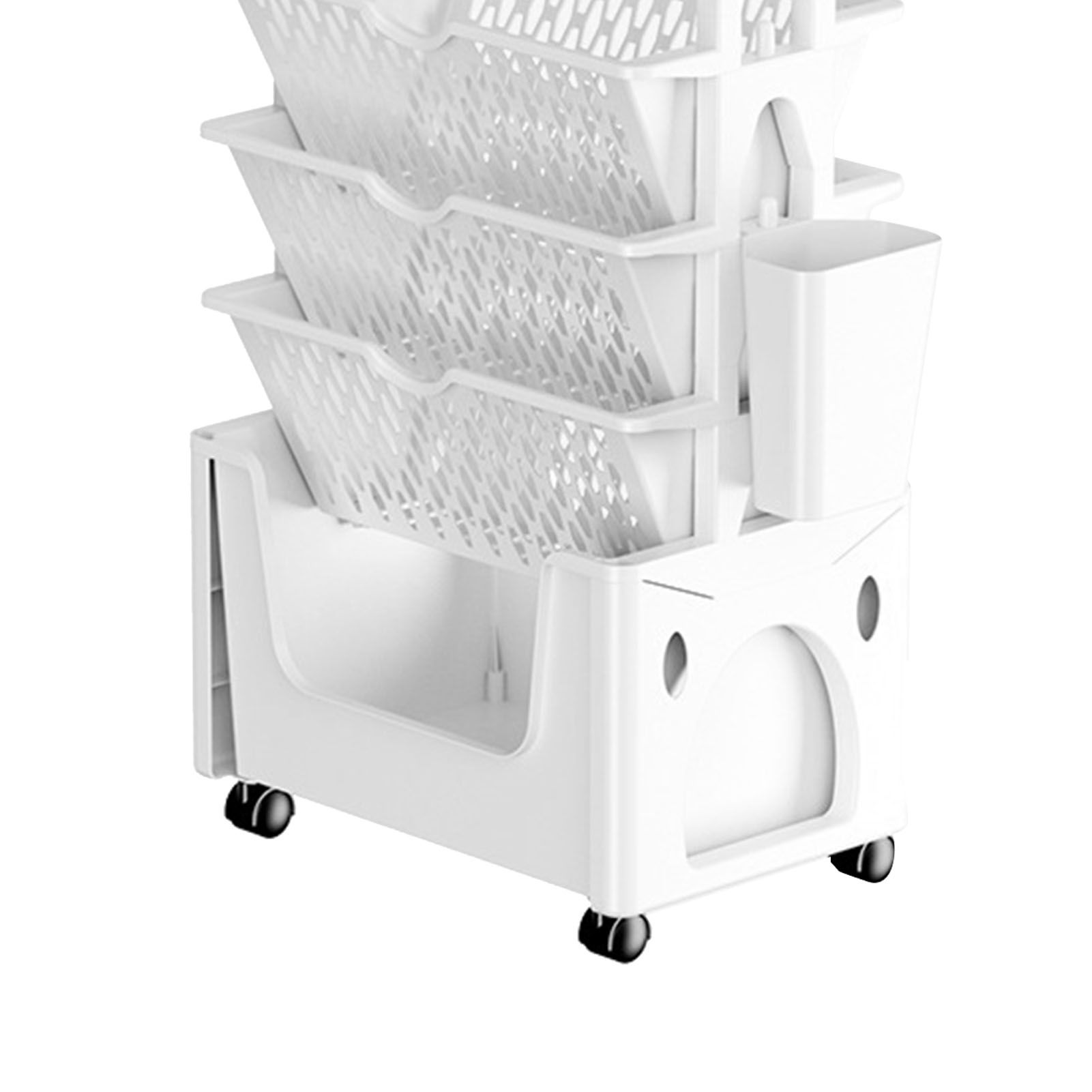 Rolling Mobile Bookshelf with Wheels 5 Tiers Large Capacity Strong Load Bearing Capacity Utility Cart for Study Kitchen White - Image 8