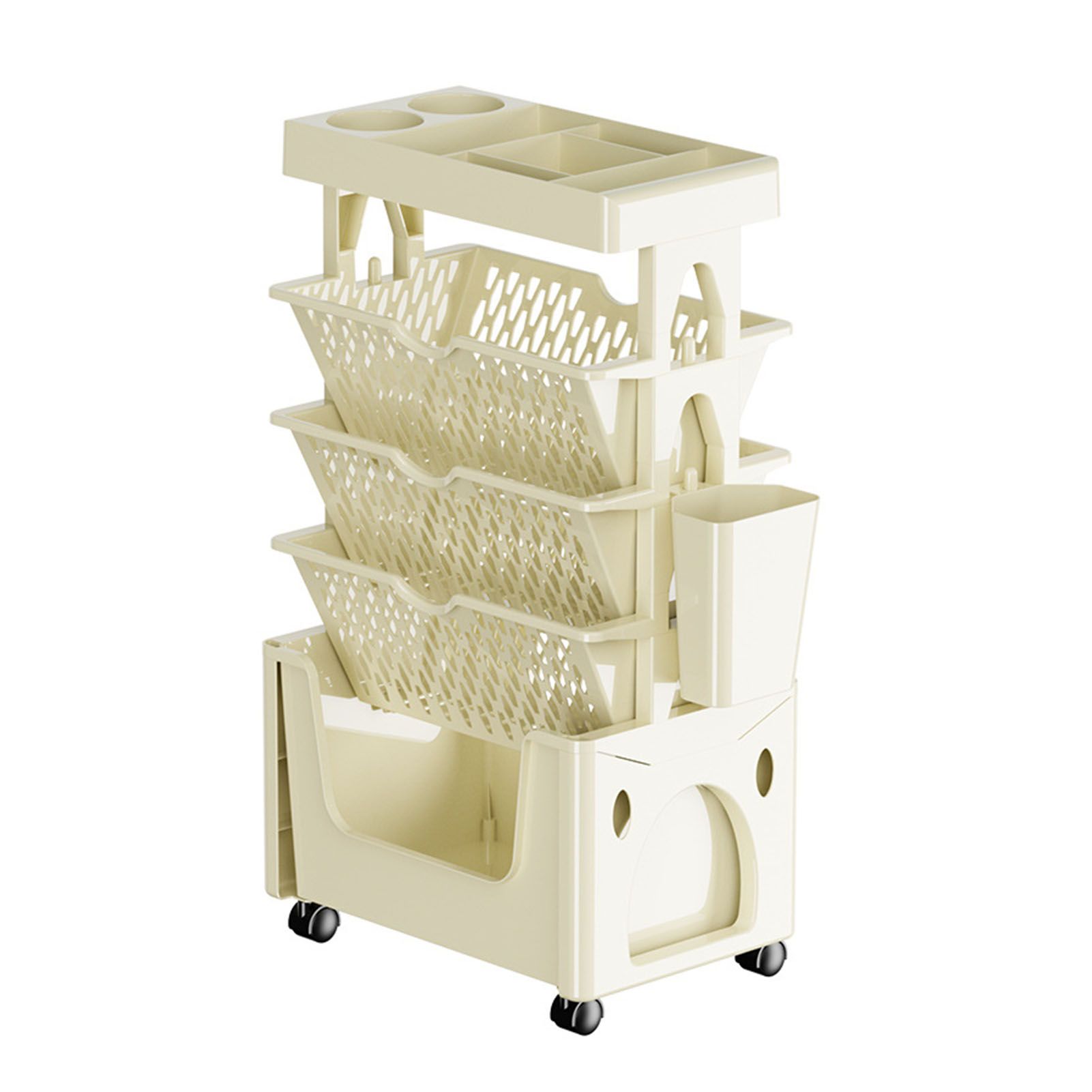 Rolling Mobile Bookshelf with Wheels 5 Tiers Large Capacity Strong Load Bearing Capacity Utility Cart for Study Kitchen Khaki - Image 1