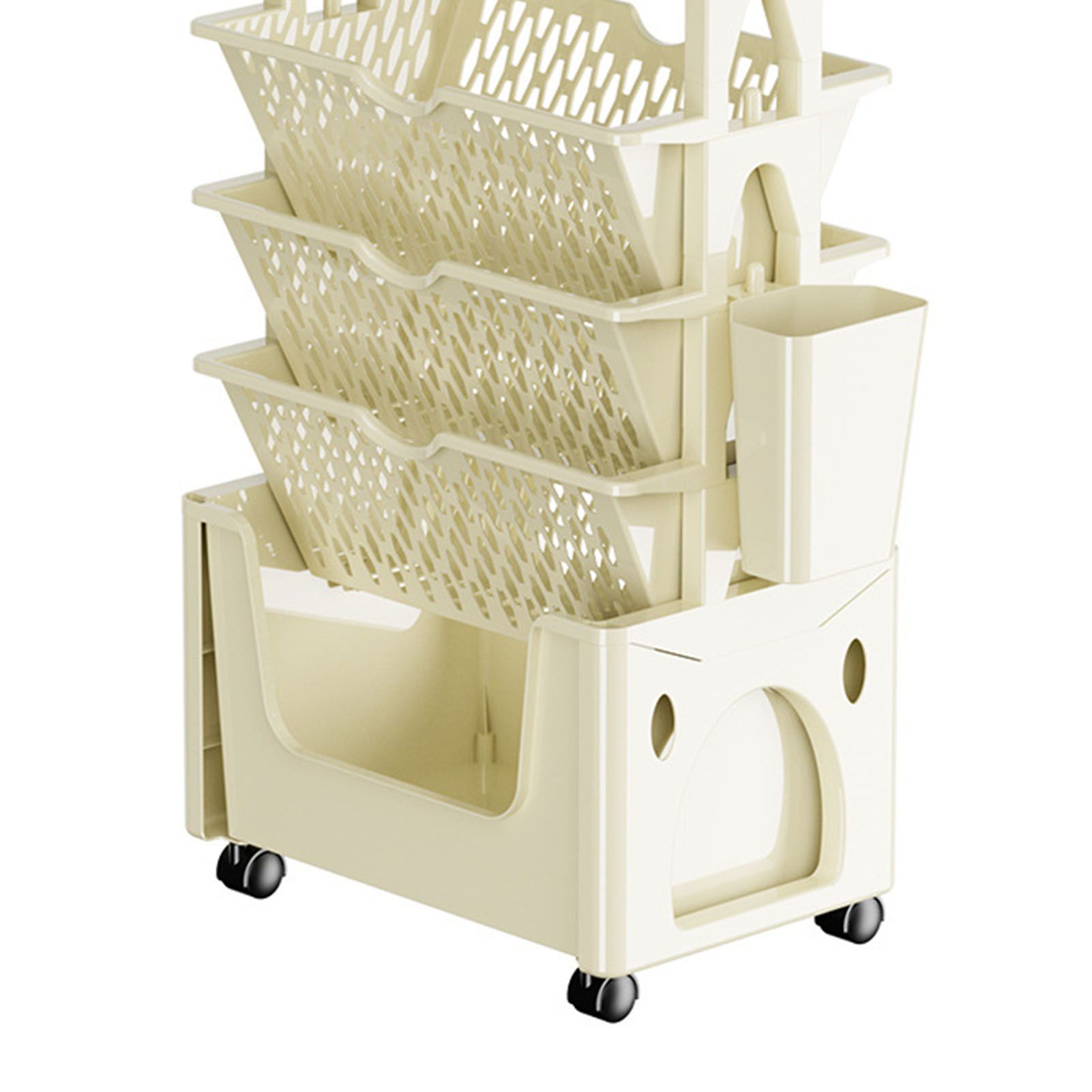 Rolling Mobile Bookshelf with Wheels 5 Tiers Large Capacity Strong Load Bearing Capacity Utility Cart for Study Kitchen Khaki - Image 8