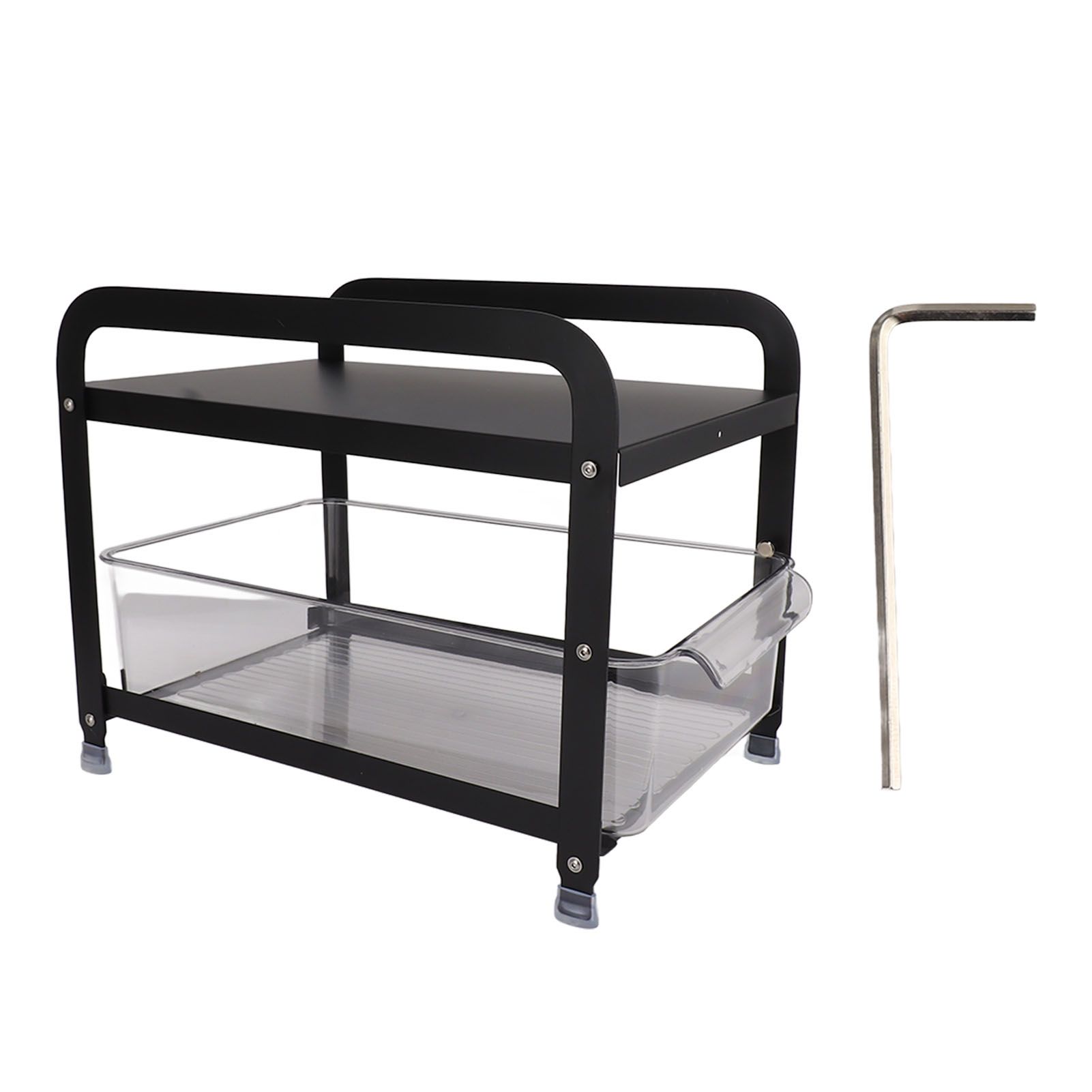 Cup Storage Organizer Shelf 2 Tier Pull Out Countertop Organizer Multifunctional Desktop Storage Rack for Home Office Black - Image 1
