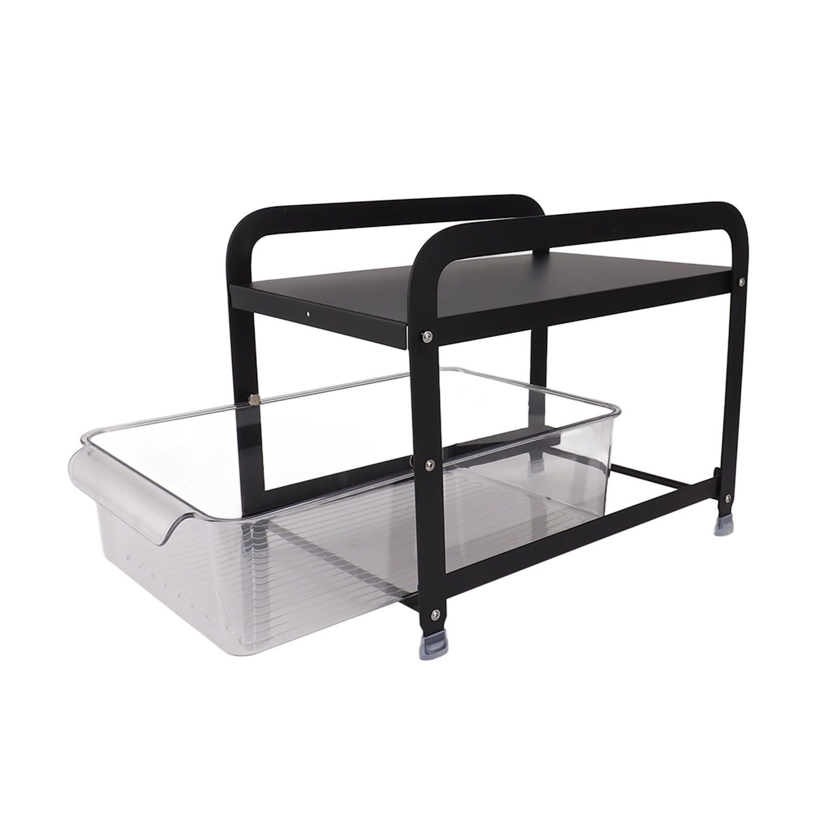 Cup Storage Organizer Shelf 2 Tier Pull Out Countertop Organizer Multifunctional Desktop Storage Rack for Home Office Black - Image 2