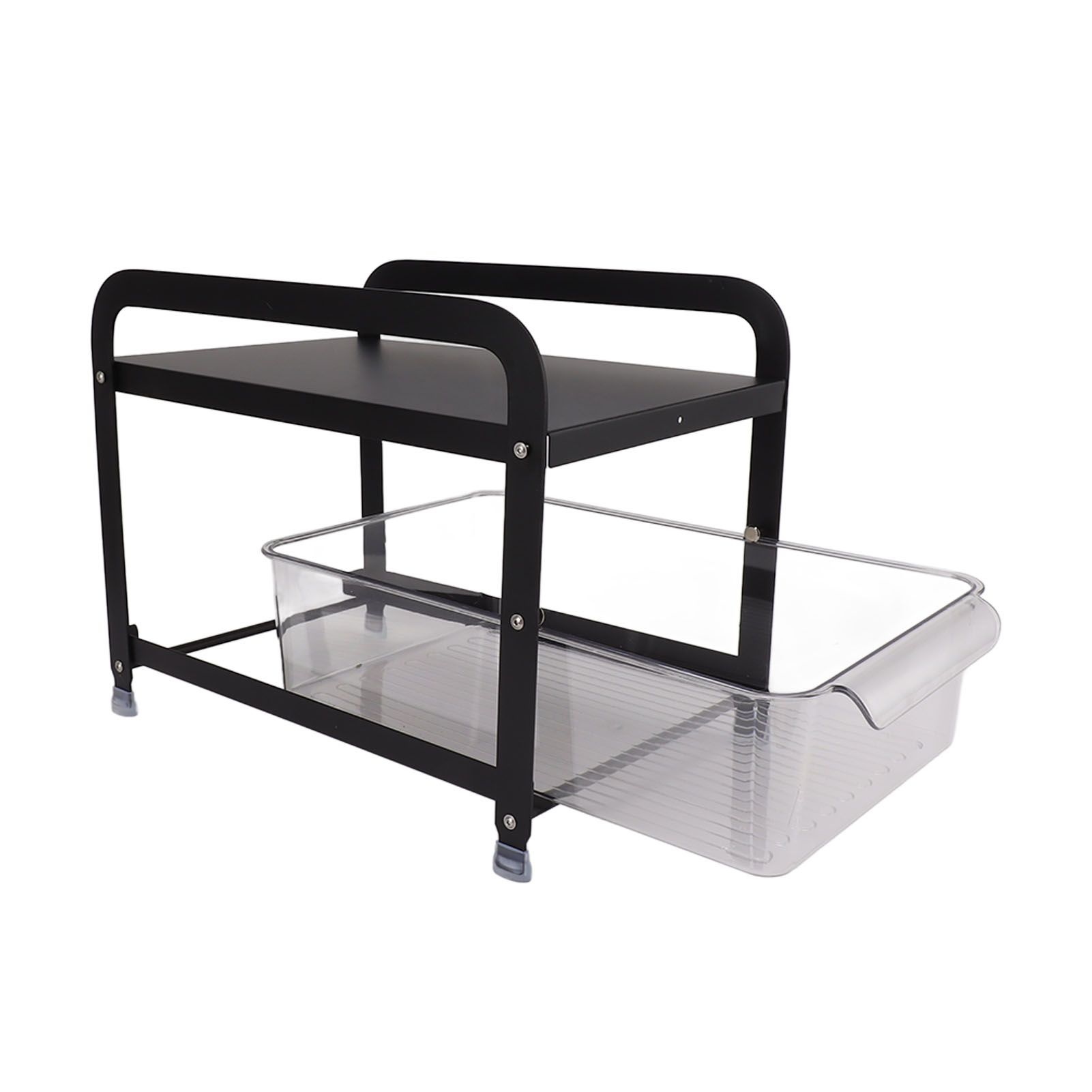 Cup Storage Organizer Shelf 2 Tier Pull Out Countertop Organizer Multifunctional Desktop Storage Rack for Home Office Black - Image 3