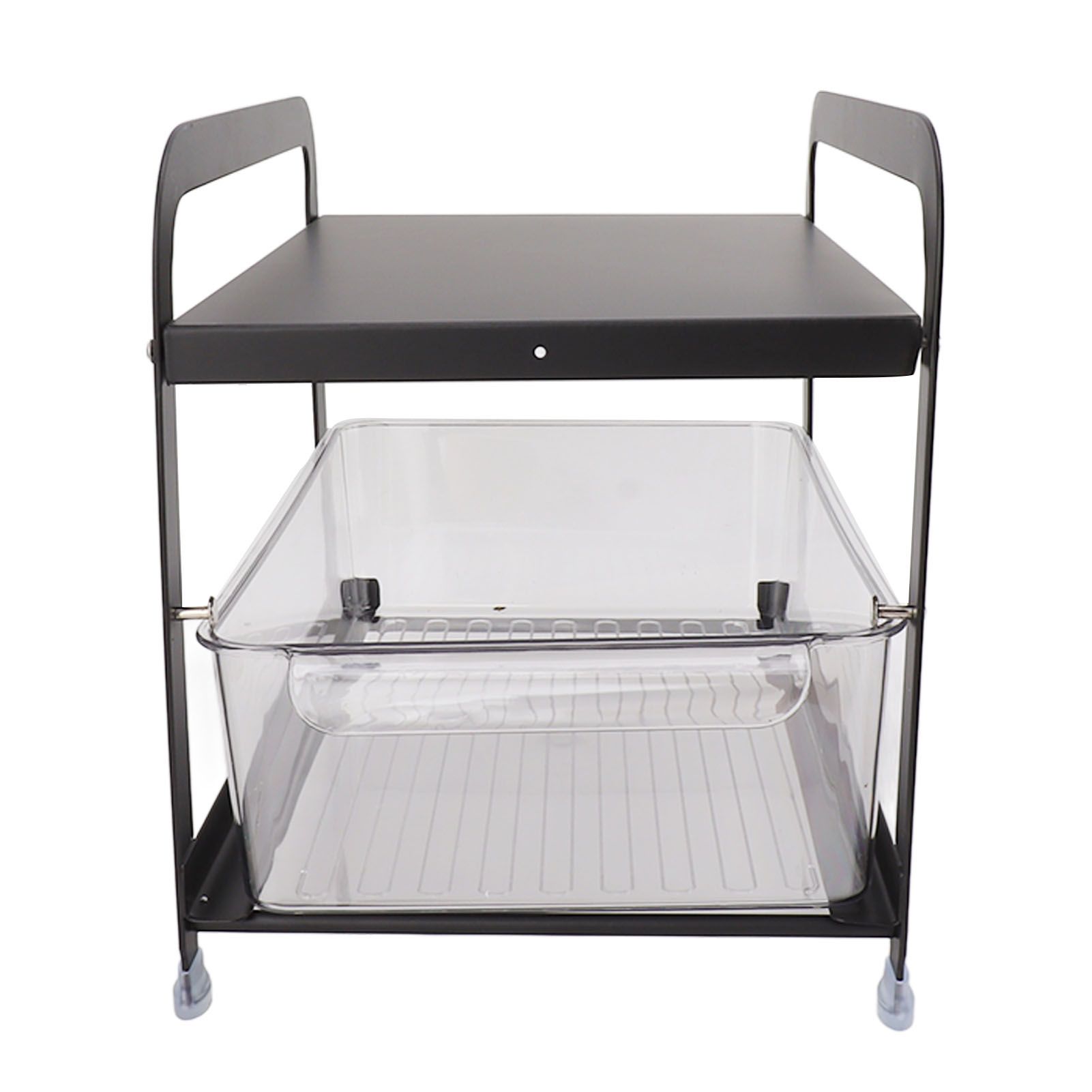 Cup Storage Organizer Shelf 2 Tier Pull Out Countertop Organizer Multifunctional Desktop Storage Rack for Home Office Black - Image 4