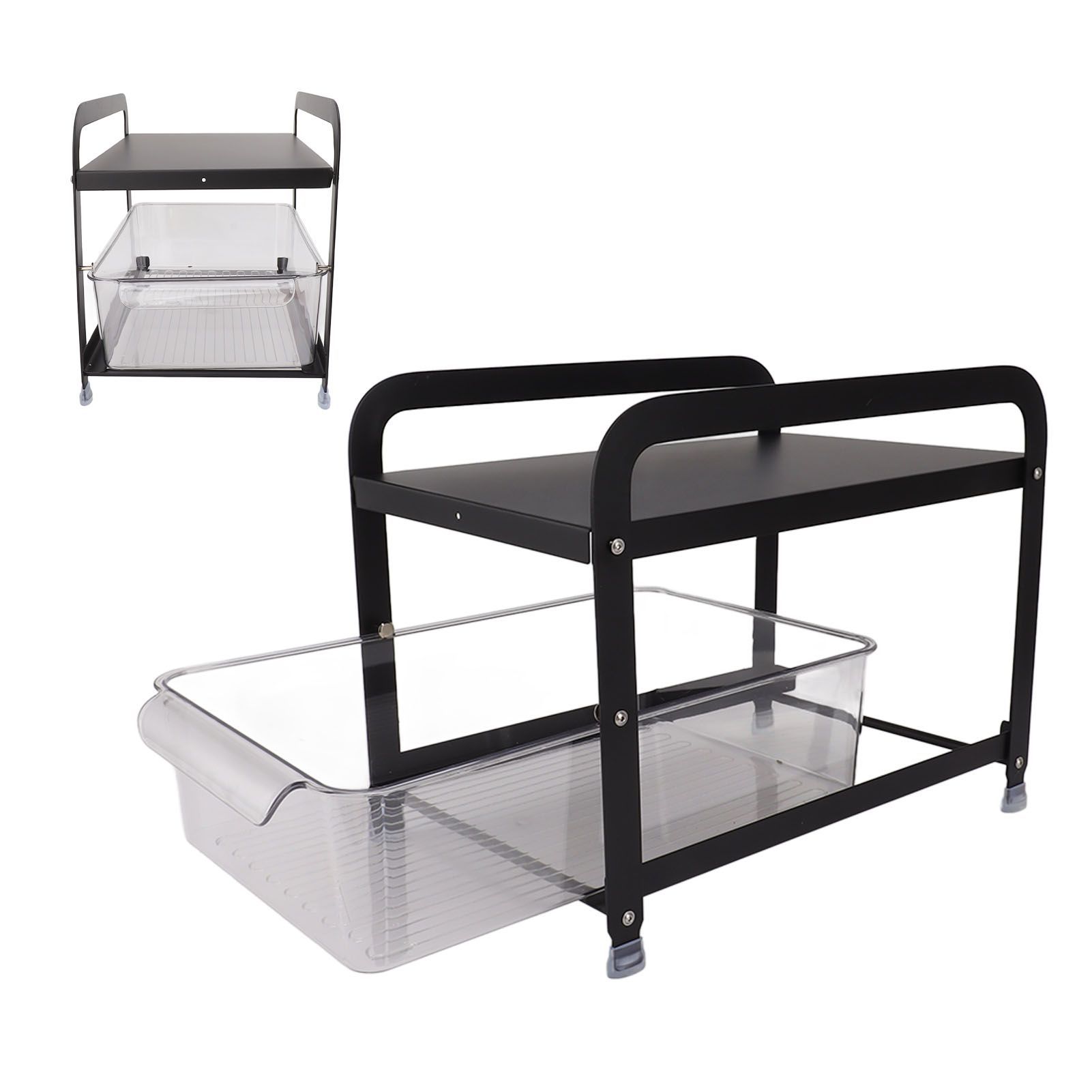 Cup Storage Organizer Shelf 2 Tier Pull Out Countertop Organizer Multifunctional Desktop Storage Rack for Home Office Black - Image 8