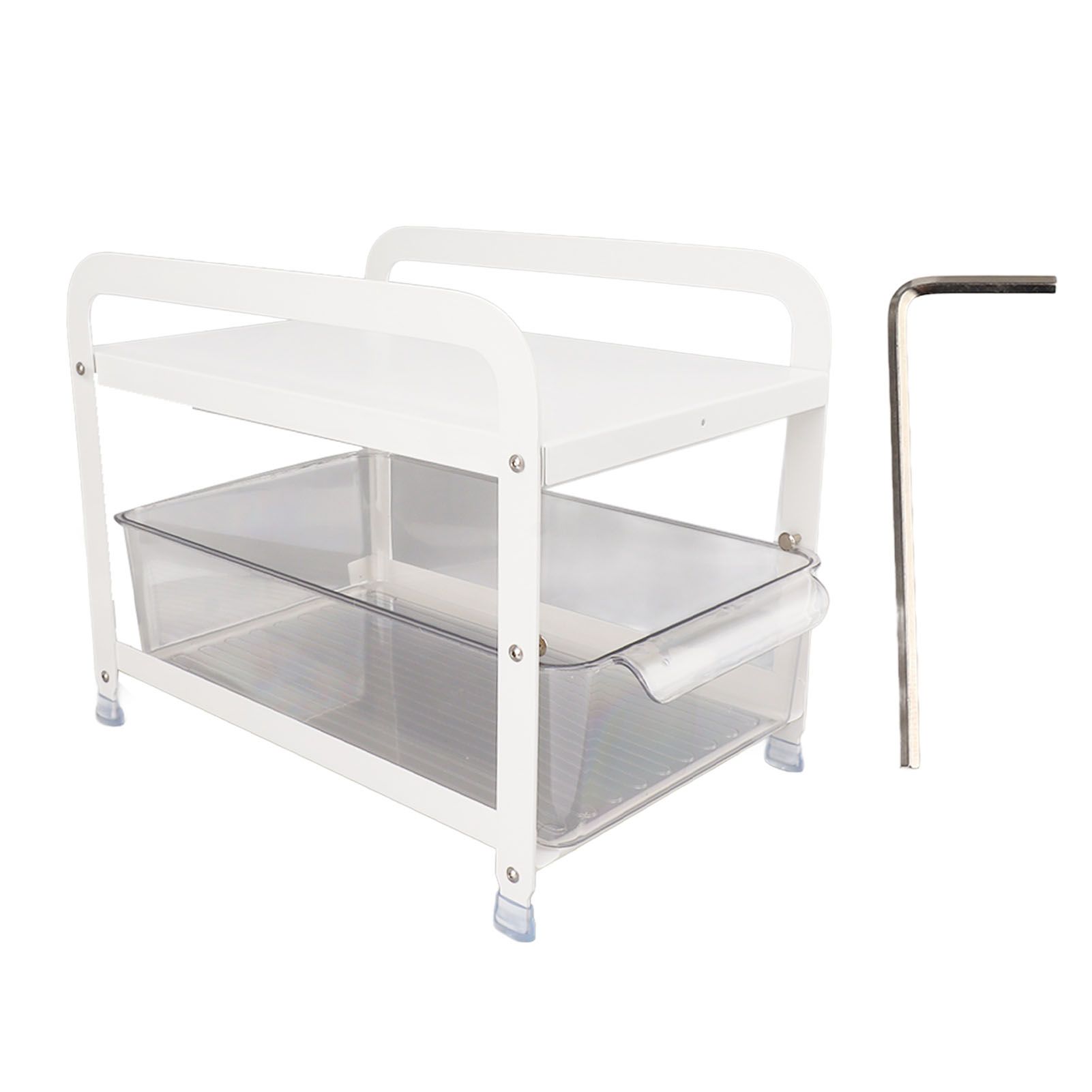 Cup Storage Organizer Shelf 2 Tier Pull Out Countertop Organizer Multifunctional Desktop Storage Rack for Home Office White - Image 1