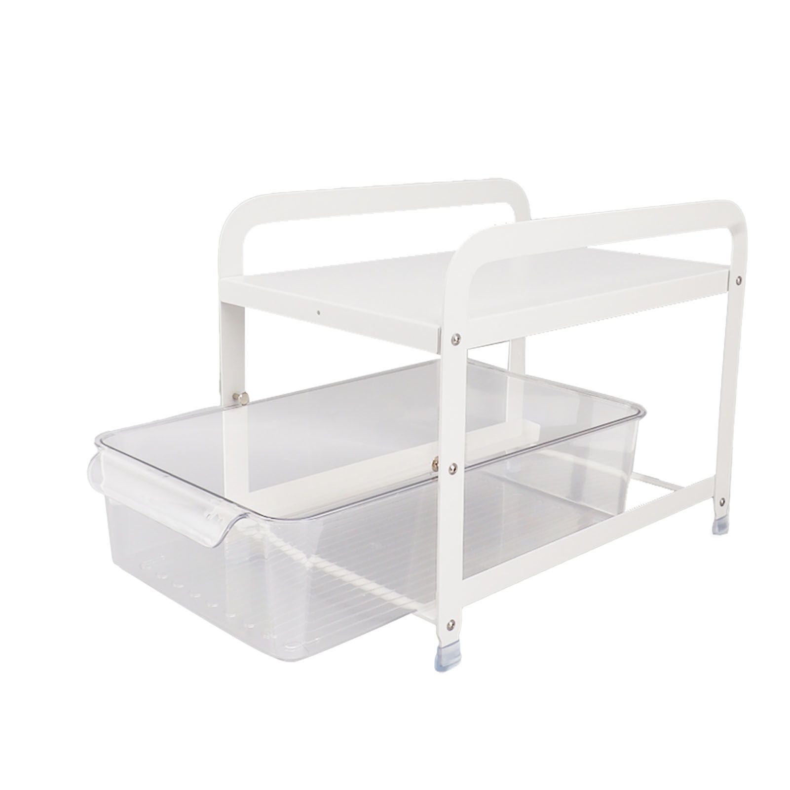 Cup Storage Organizer Shelf 2 Tier Pull Out Countertop Organizer Multifunctional Desktop Storage Rack for Home Office White - Image 3