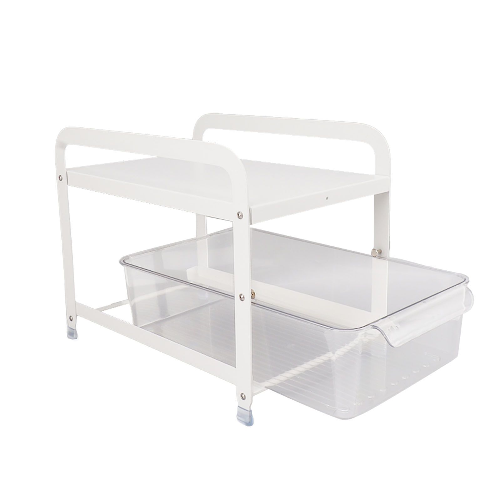 Cup Storage Organizer Shelf 2 Tier Pull Out Countertop Organizer Multifunctional Desktop Storage Rack for Home Office White - Image 4