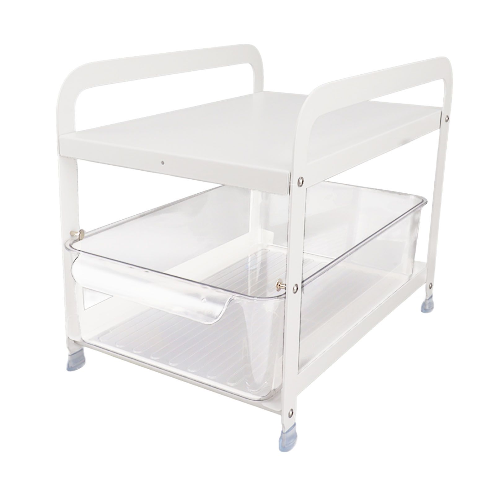Cup Storage Organizer Shelf 2 Tier Pull Out Countertop Organizer Multifunctional Desktop Storage Rack for Home Office White - Image 5