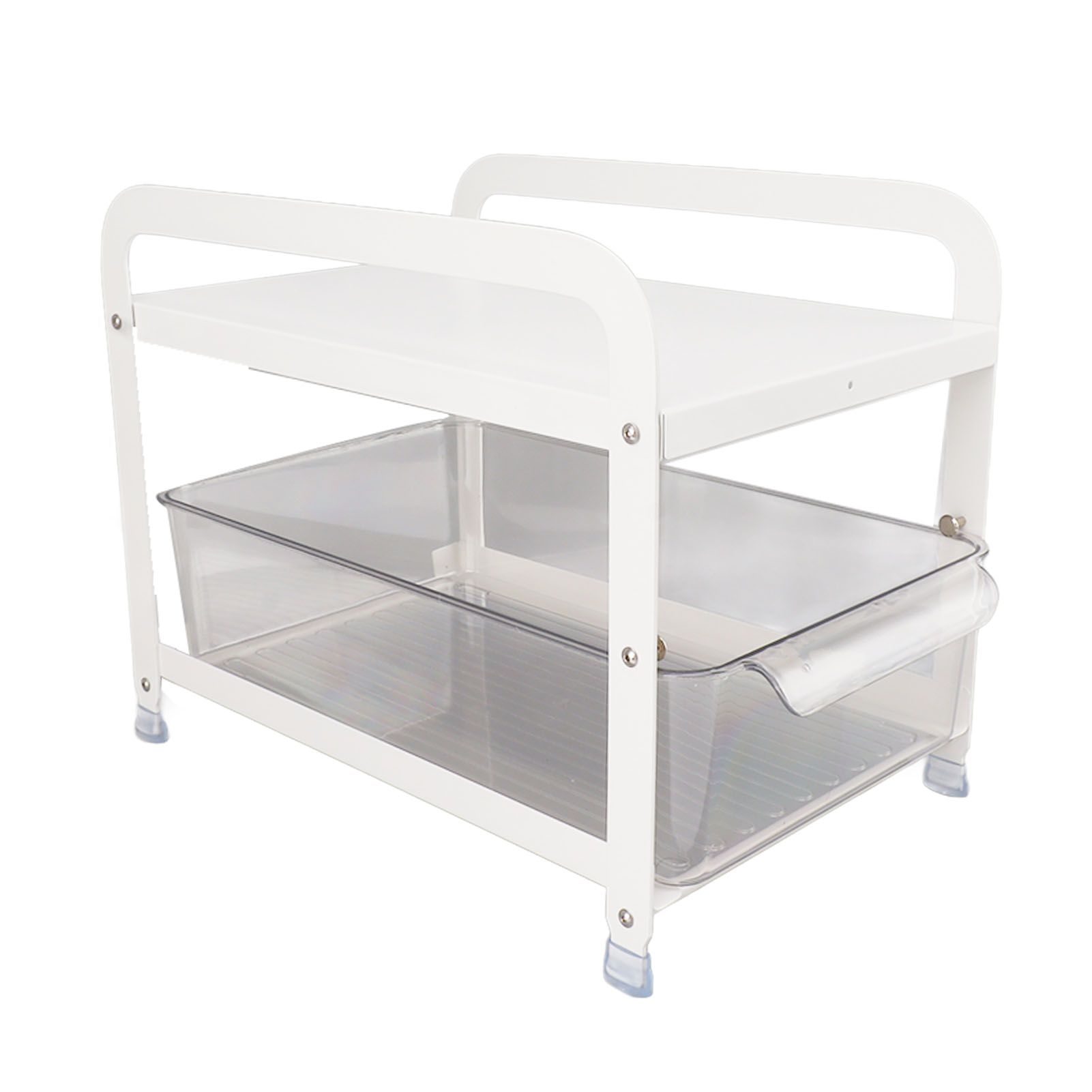 Cup Storage Organizer Shelf 2 Tier Pull Out Countertop Organizer Multifunctional Desktop Storage Rack for Home Office White - Image 8