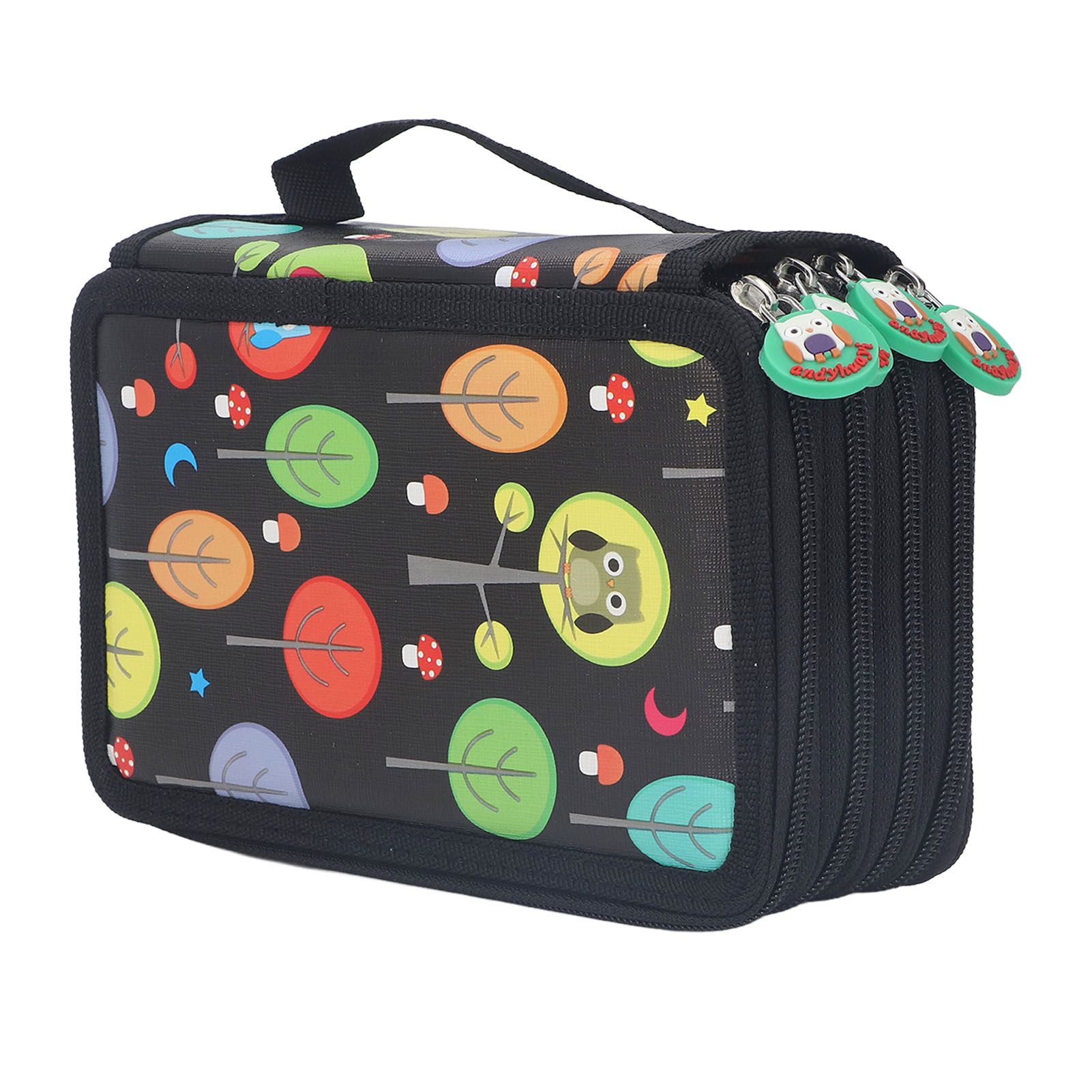 Colored Pencil Case Pencil Holder with Zipper Closure Large Capacity Pencil Case Foldable Colored Pencil Bag Cartoon Black 4 Layers 72 Holes - Image 6