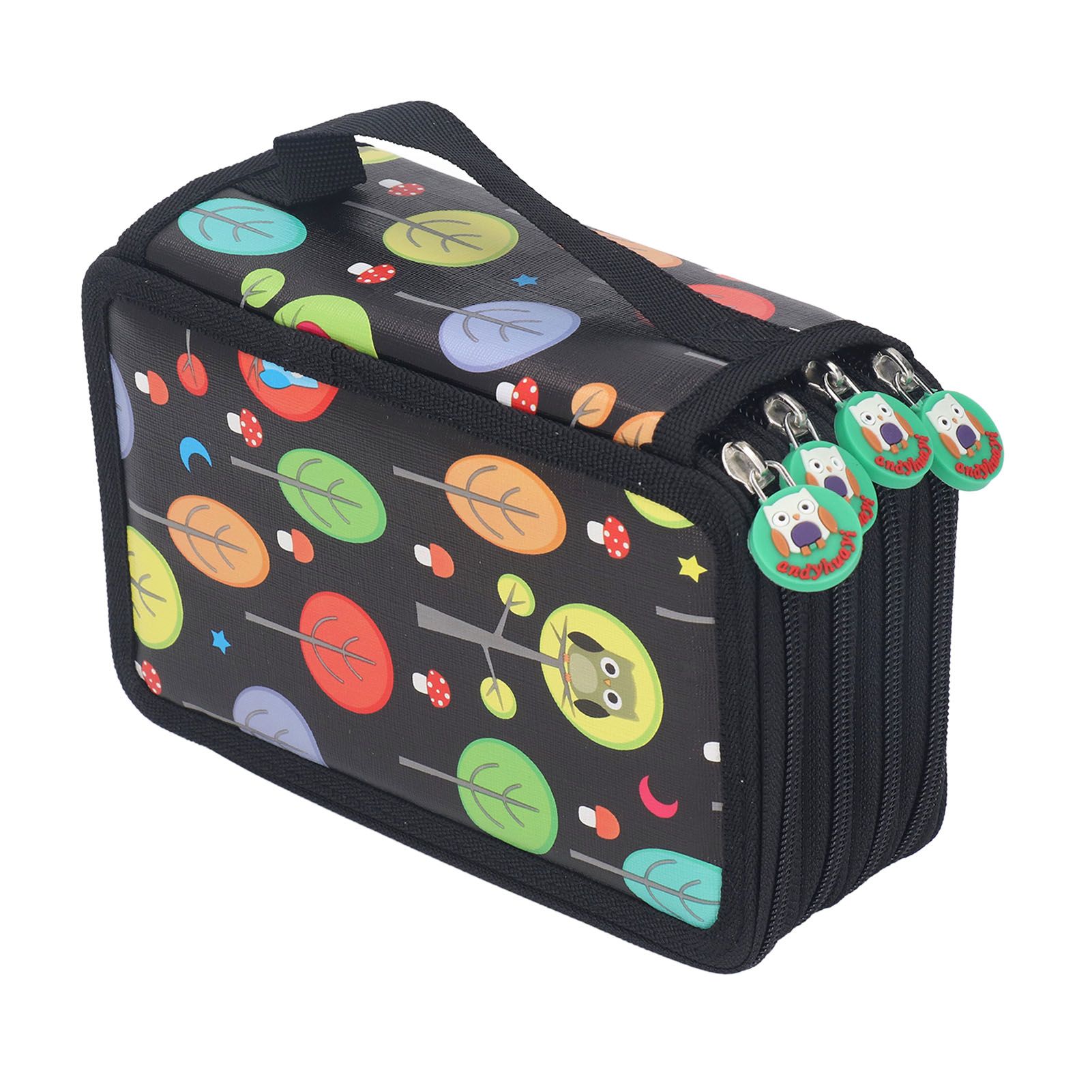 Colored Pencil Case Pencil Holder with Zipper Closure Large Capacity Pencil Case Foldable Colored Pencil Bag Cartoon Black 4 Layers 72 Holes - Image 7