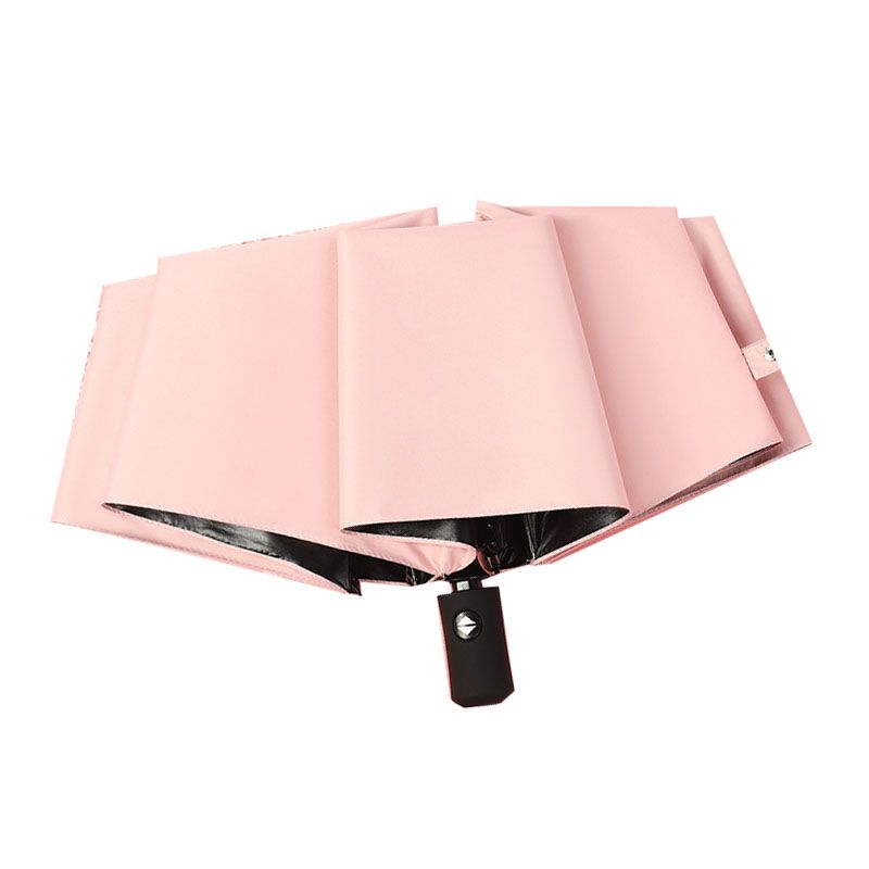 Travel Umbrella Sun Rain 3 Fold 8 Ribs Button Operation Light Weight Umbrella for Women Girl Daily Men Light Pink - Image 2