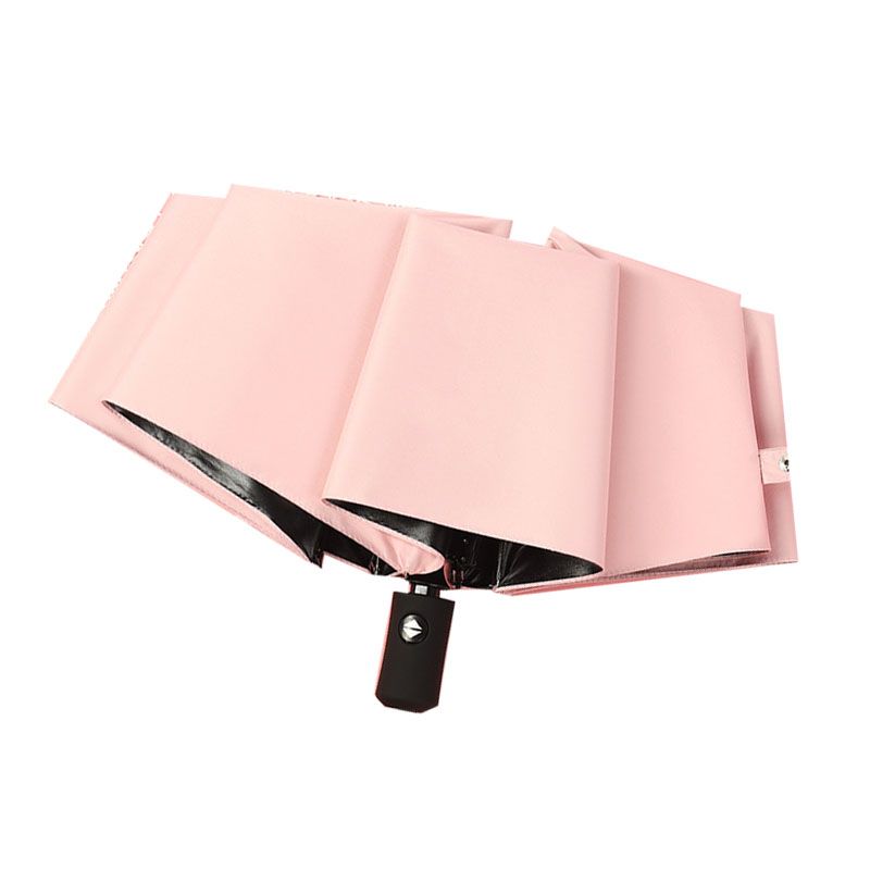 Travel Umbrella Sun Rain 3 Fold 8 Ribs Button Operation Light Weight Umbrella for Women Girl Daily Men Light Pink - Image 3