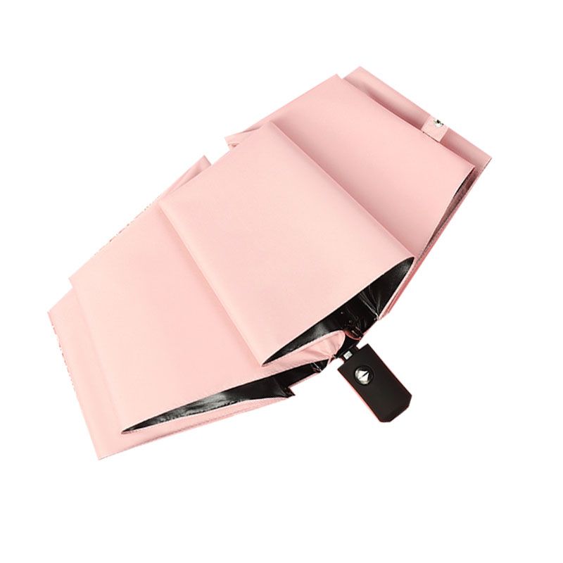 Travel Umbrella Sun Rain 3 Fold 8 Ribs Button Operation Light Weight Umbrella for Women Girl Daily Men Light Pink - Image 4