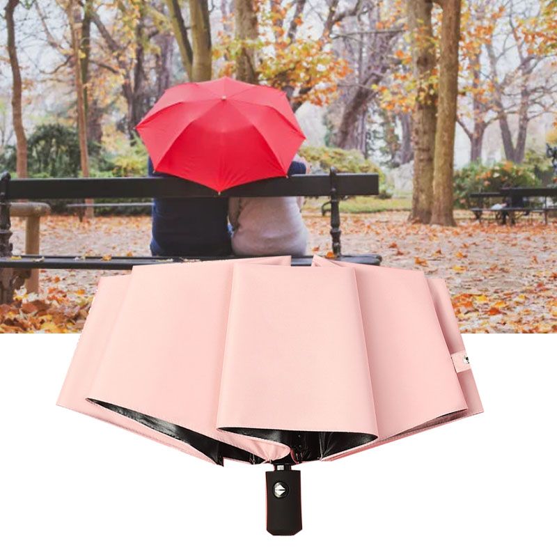 Travel Umbrella Sun Rain 3 Fold 8 Ribs Button Operation Light Weight Umbrella for Women Girl Daily Men Light Pink - Image 5