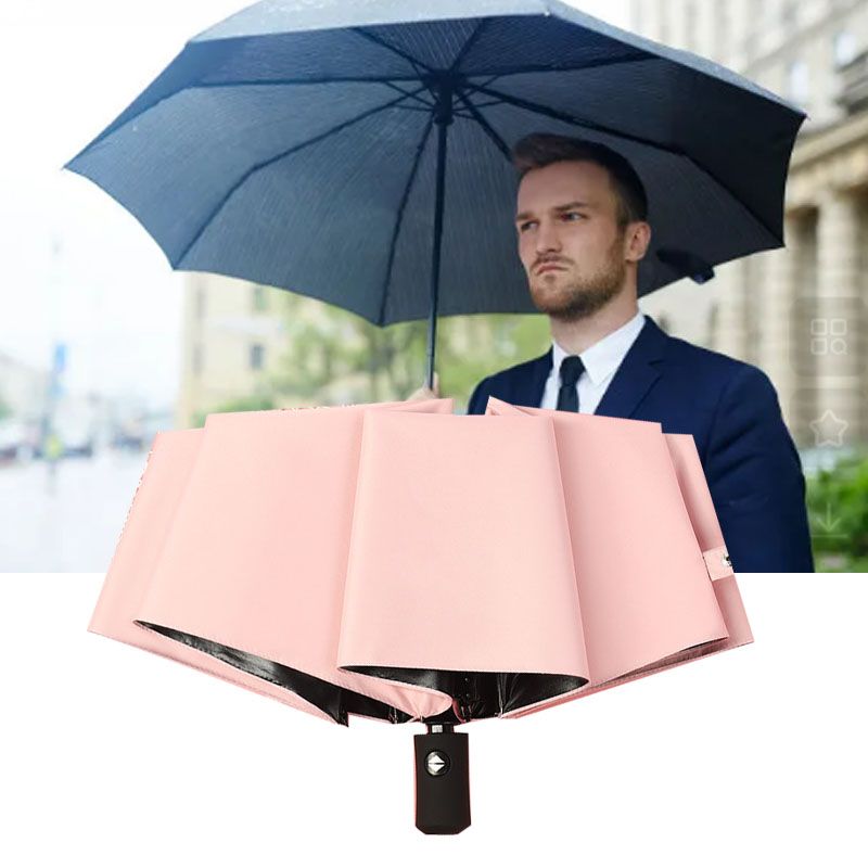 Travel Umbrella Sun Rain 3 Fold 8 Ribs Button Operation Light Weight Umbrella for Women Girl Daily Men Light Pink - Image 6