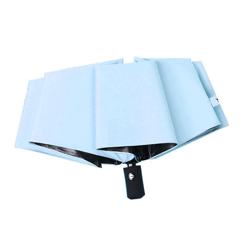 Travel Umbrella Sun Rain 3 Fold 8 Ribs Button Operation Light Weight Umbrella for Women Girl Daily Men Light Blue - Image 2