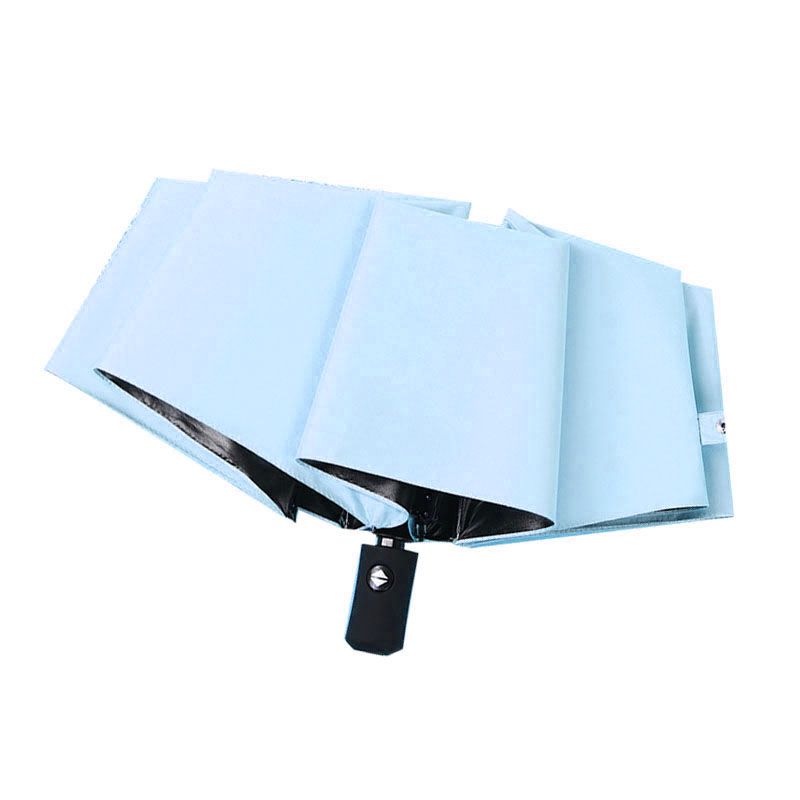 Travel Umbrella Sun Rain 3 Fold 8 Ribs Button Operation Light Weight Umbrella for Women Girl Daily Men Light Blue - Image 3