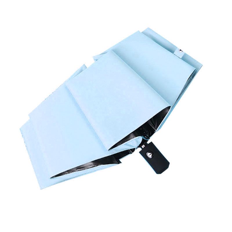 Travel Umbrella Sun Rain 3 Fold 8 Ribs Button Operation Light Weight Umbrella for Women Girl Daily Men Light Blue - Image 4