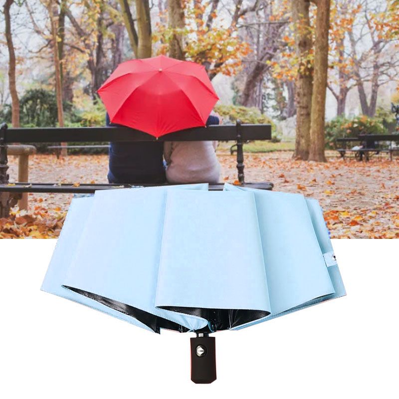 Travel Umbrella Sun Rain 3 Fold 8 Ribs Button Operation Light Weight Umbrella for Women Girl Daily Men Light Blue - Image 5