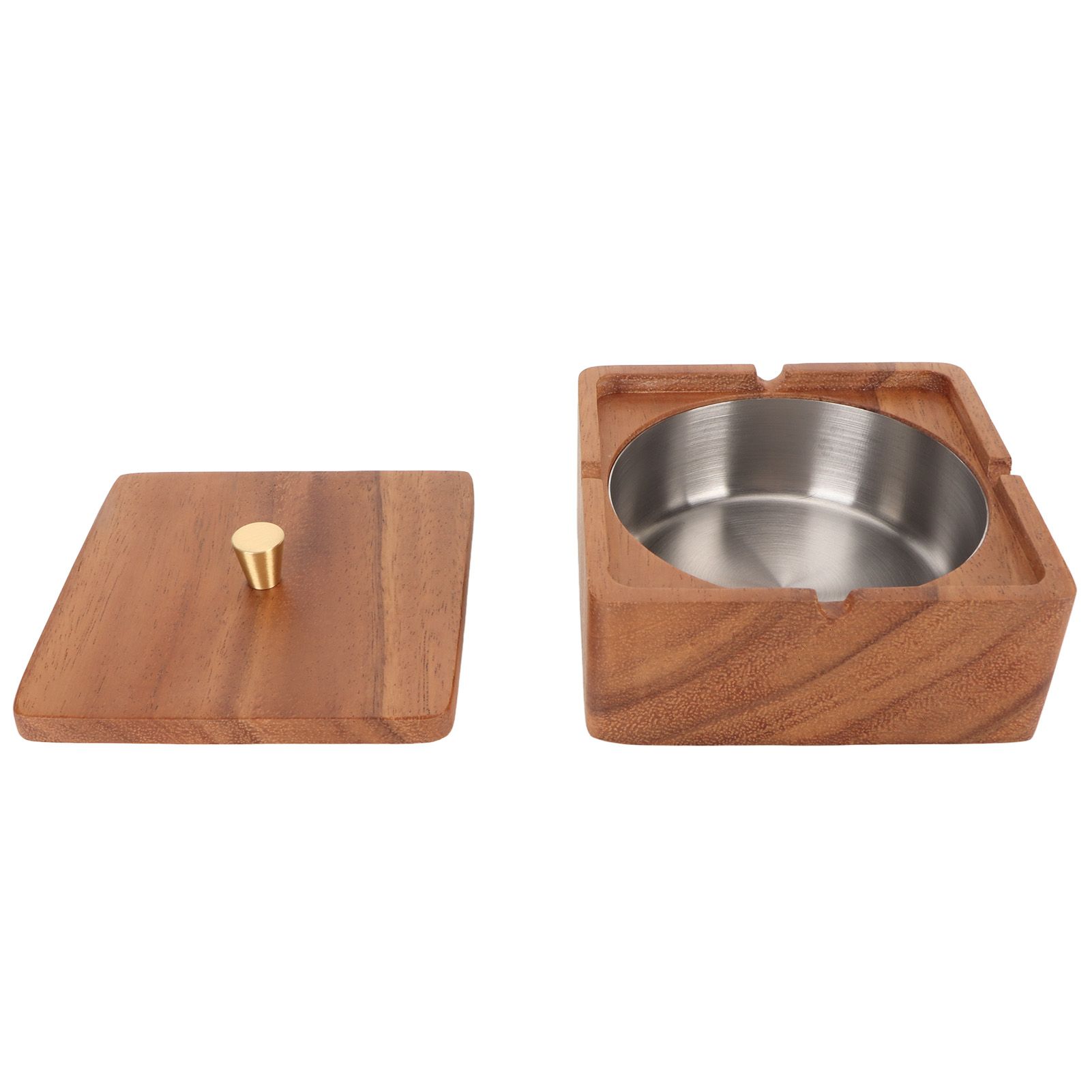 Cigar Ashtray with Lid Walnut Wood Windproof Decorative Desktop Cigarettes Ashtray for Outdoor Patio Indoor Home and Office Silver - Image 1
