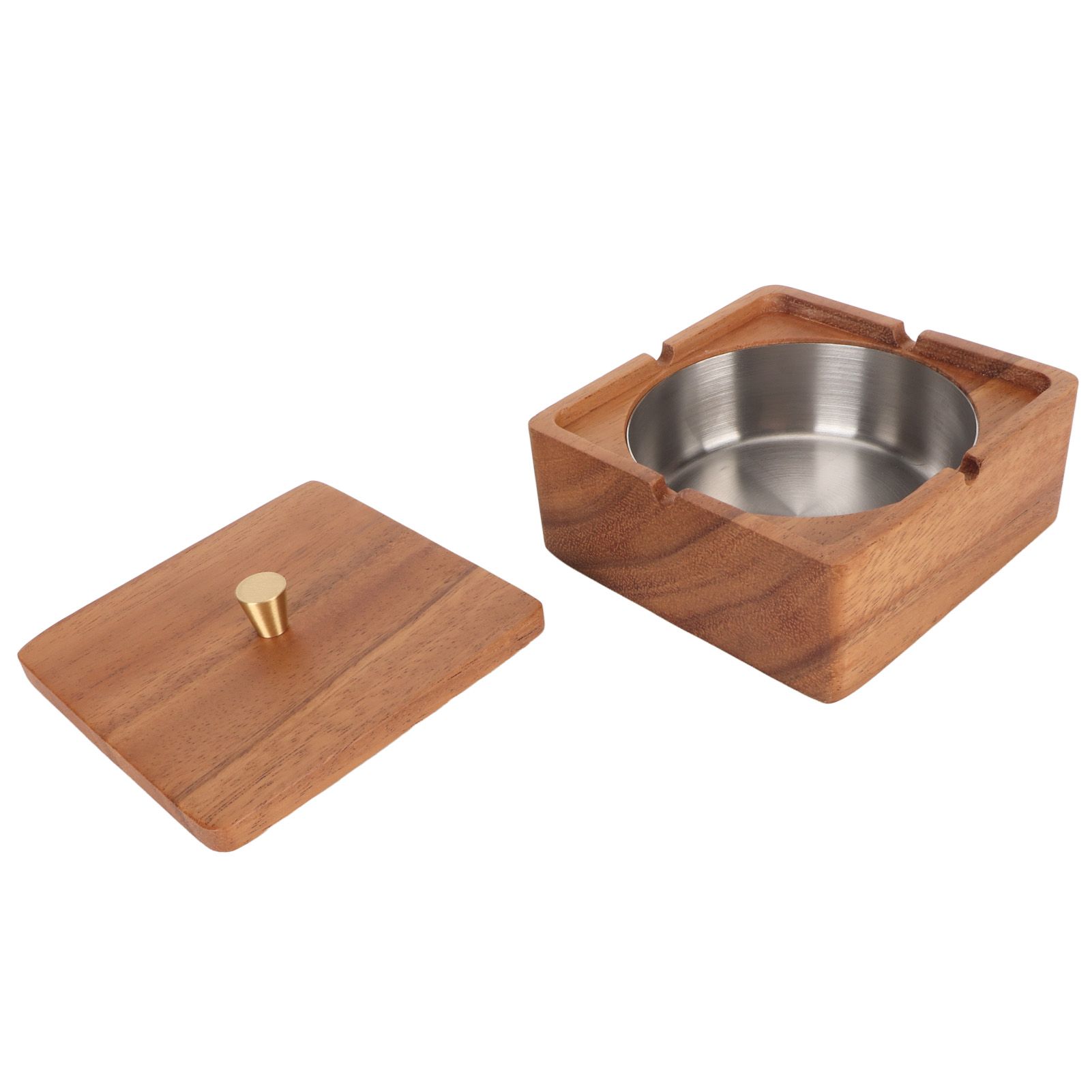 Cigar Ashtray with Lid Walnut Wood Windproof Decorative Desktop Cigarettes Ashtray for Outdoor Patio Indoor Home and Office Silver - Image 4