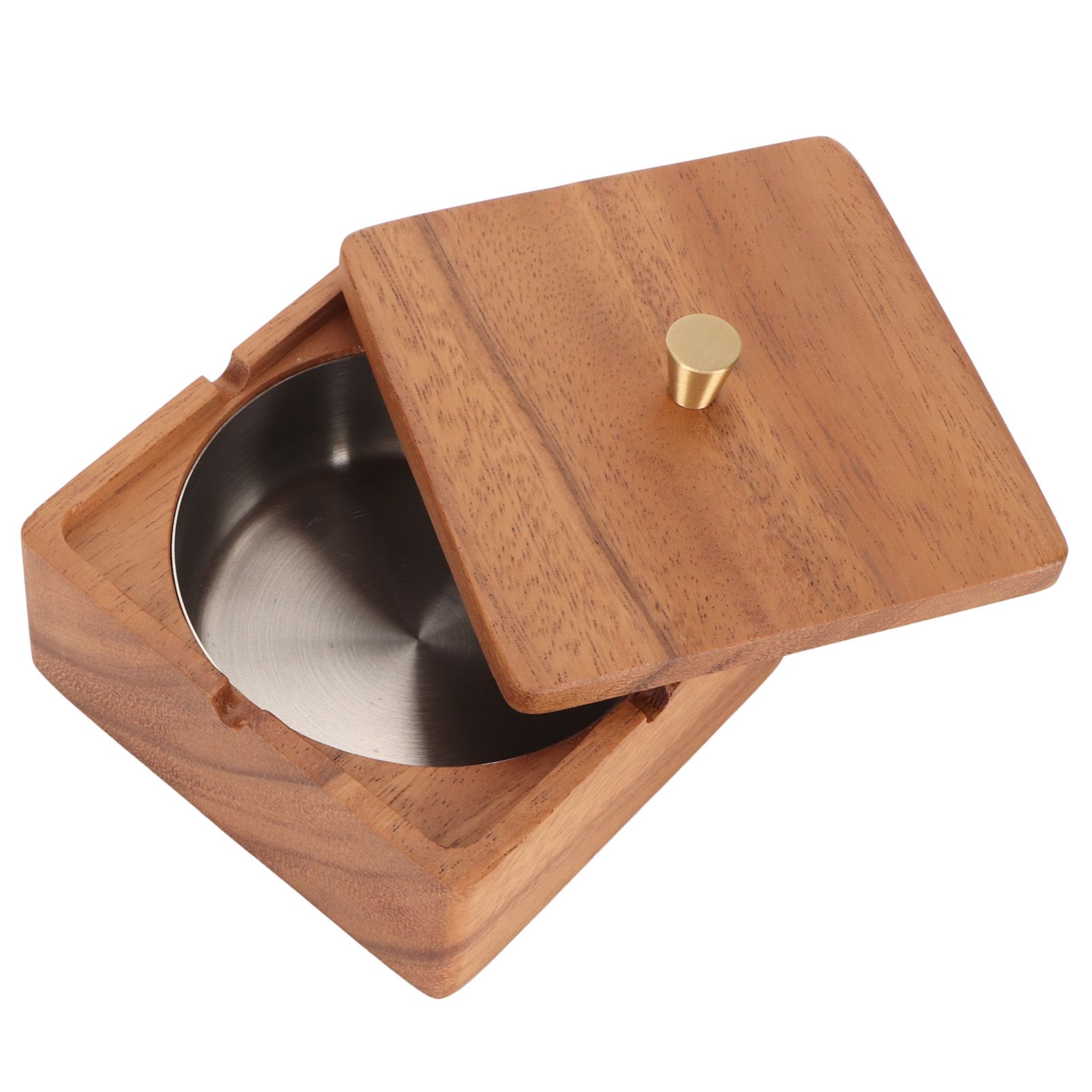 Cigar Ashtray with Lid Walnut Wood Windproof Decorative Desktop Cigarettes Ashtray for Outdoor Patio Indoor Home and Office Silver - Image 6