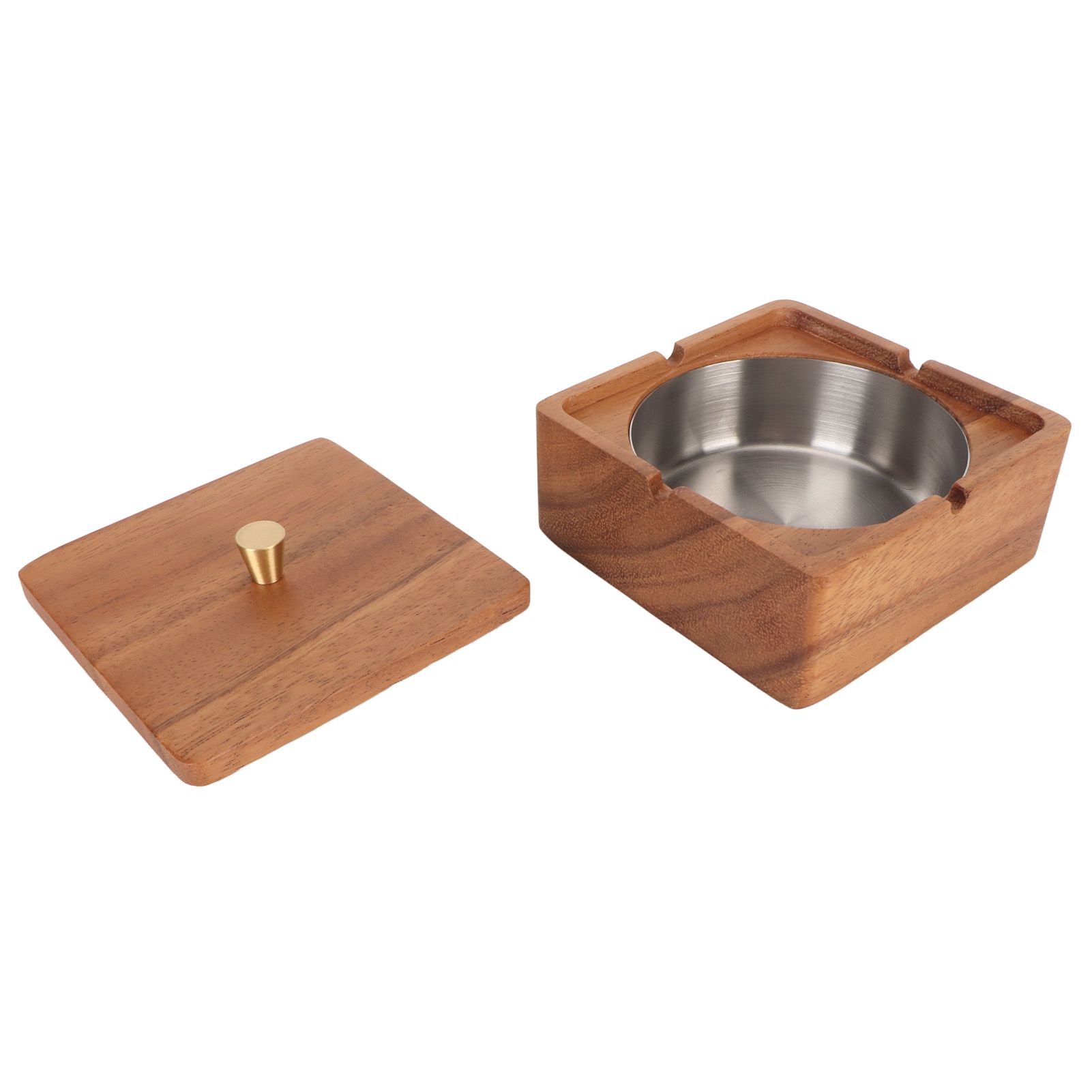 Cigar Ashtray with Lid Walnut Wood Windproof Decorative Desktop Cigarettes Ashtray for Outdoor Patio Indoor Home and Office Silver - Image 7