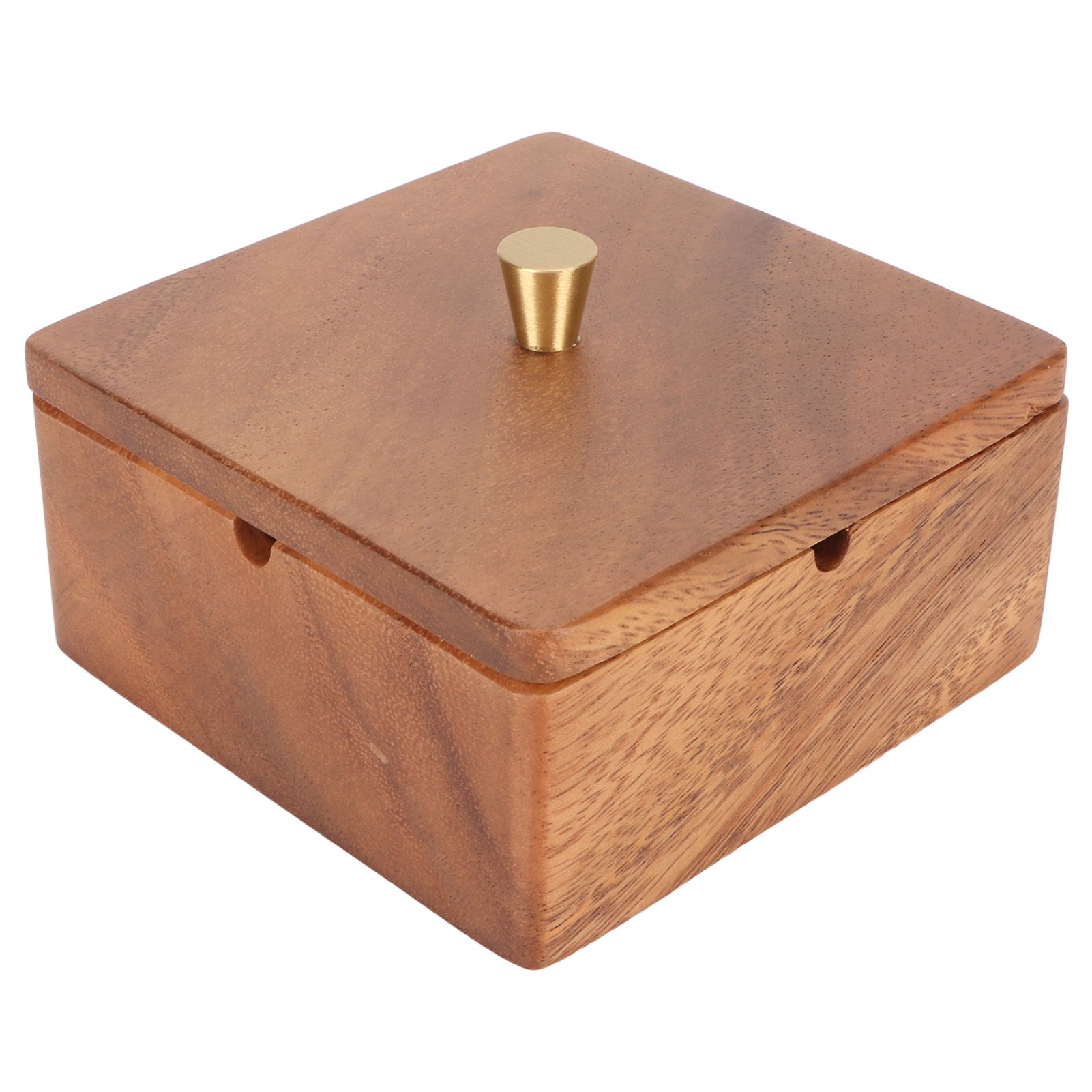Cigar Ashtray with Lid Walnut Wood Windproof Decorative Desktop Cigarettes Ashtray for Outdoor Patio Indoor Home and Office Gold - Image 4