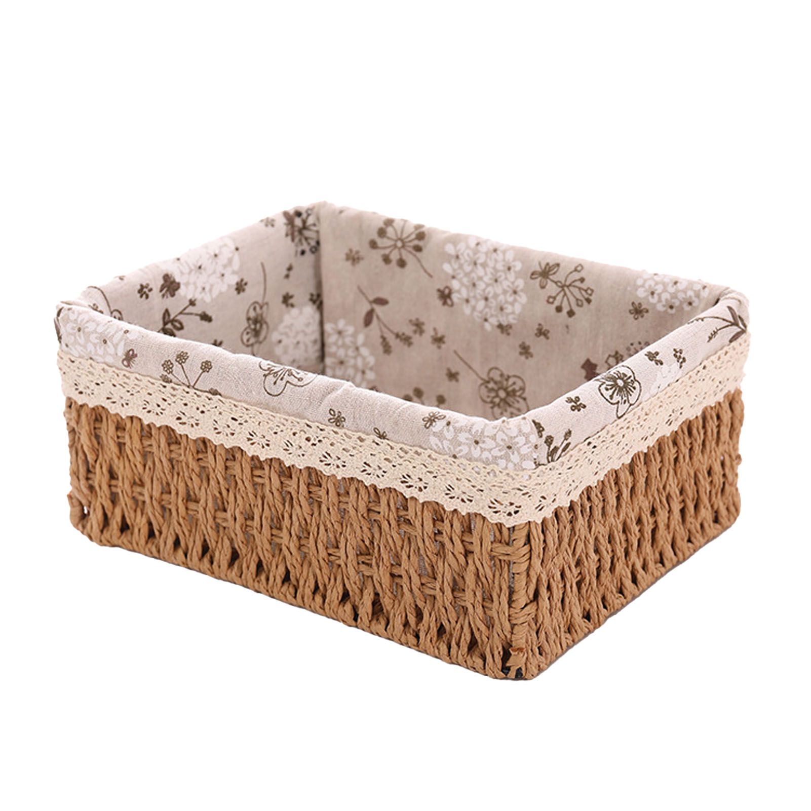 Woven Storage Basket Rural Fabric Weaving Handmade Desktop Storage Basket for Organizing Shelves Bedroom Bathroom Medium Size 22x16x10cm Khaki - Image 1