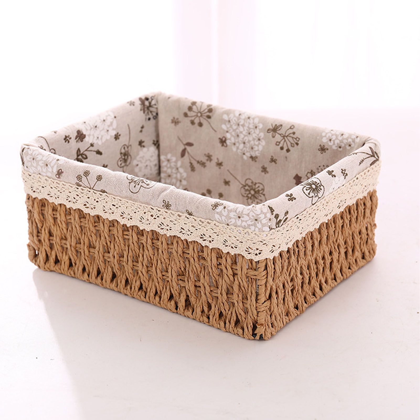 Woven Storage Basket Rural Fabric Weaving Handmade Desktop Storage Basket for Organizing Shelves Bedroom Bathroom Medium Size 22x16x10cm Khaki - Image 2