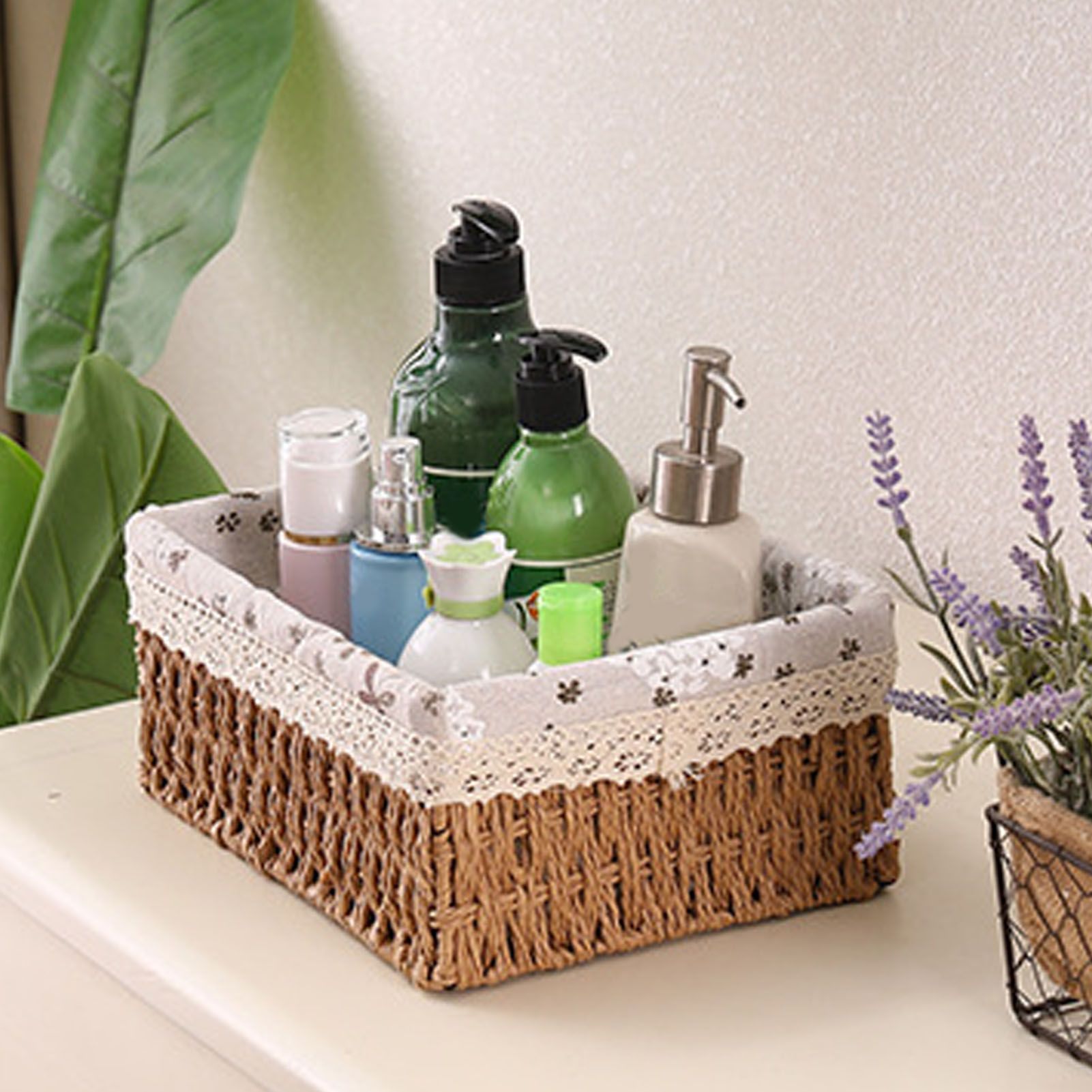 Woven Storage Basket Rural Fabric Weaving Handmade Desktop Storage Basket for Organizing Shelves Bedroom Bathroom Medium Size 22x16x10cm Khaki - Image 3