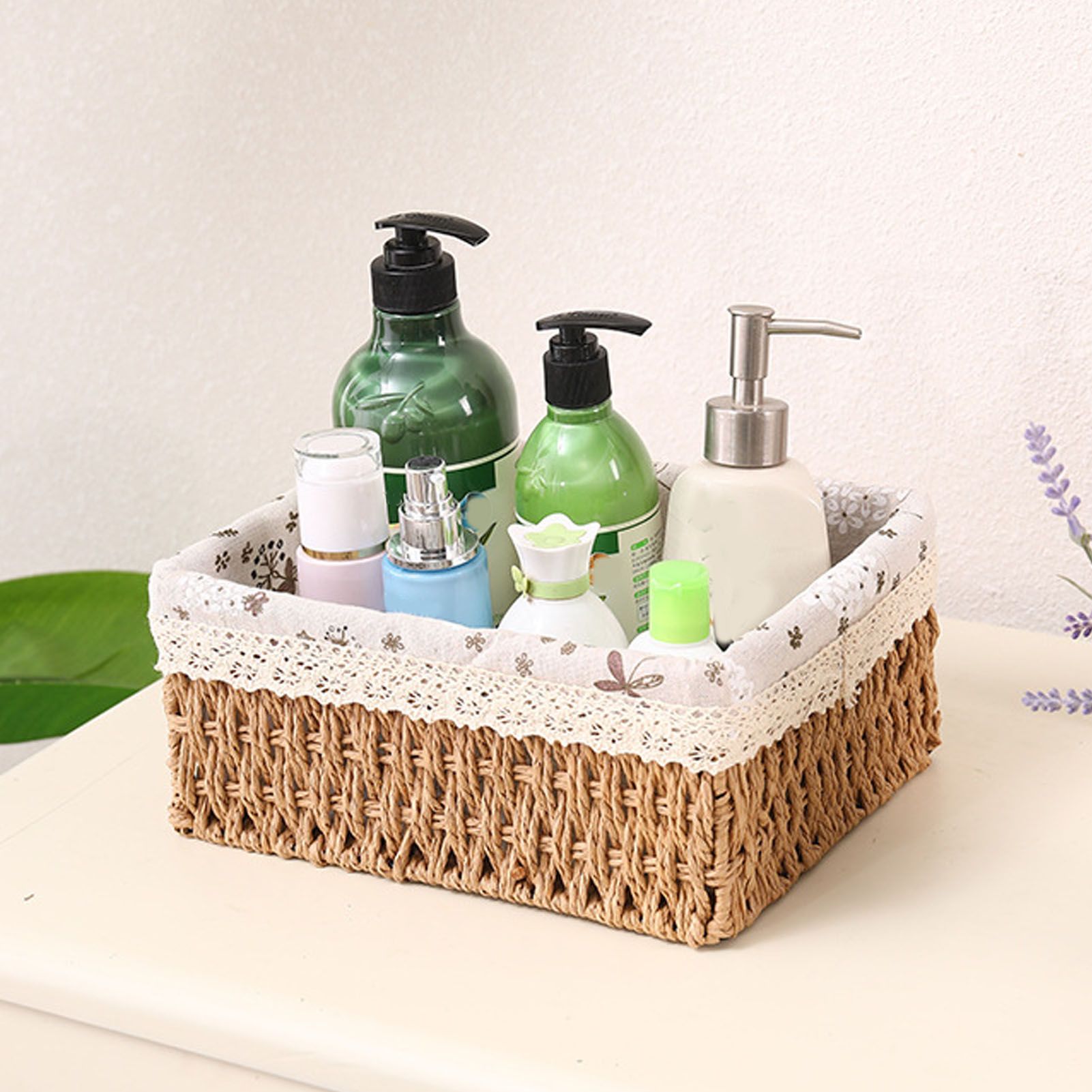 Woven Storage Basket Rural Fabric Weaving Handmade Desktop Storage Basket for Organizing Shelves Bedroom Bathroom Medium Size 22x16x10cm Khaki - Image 4