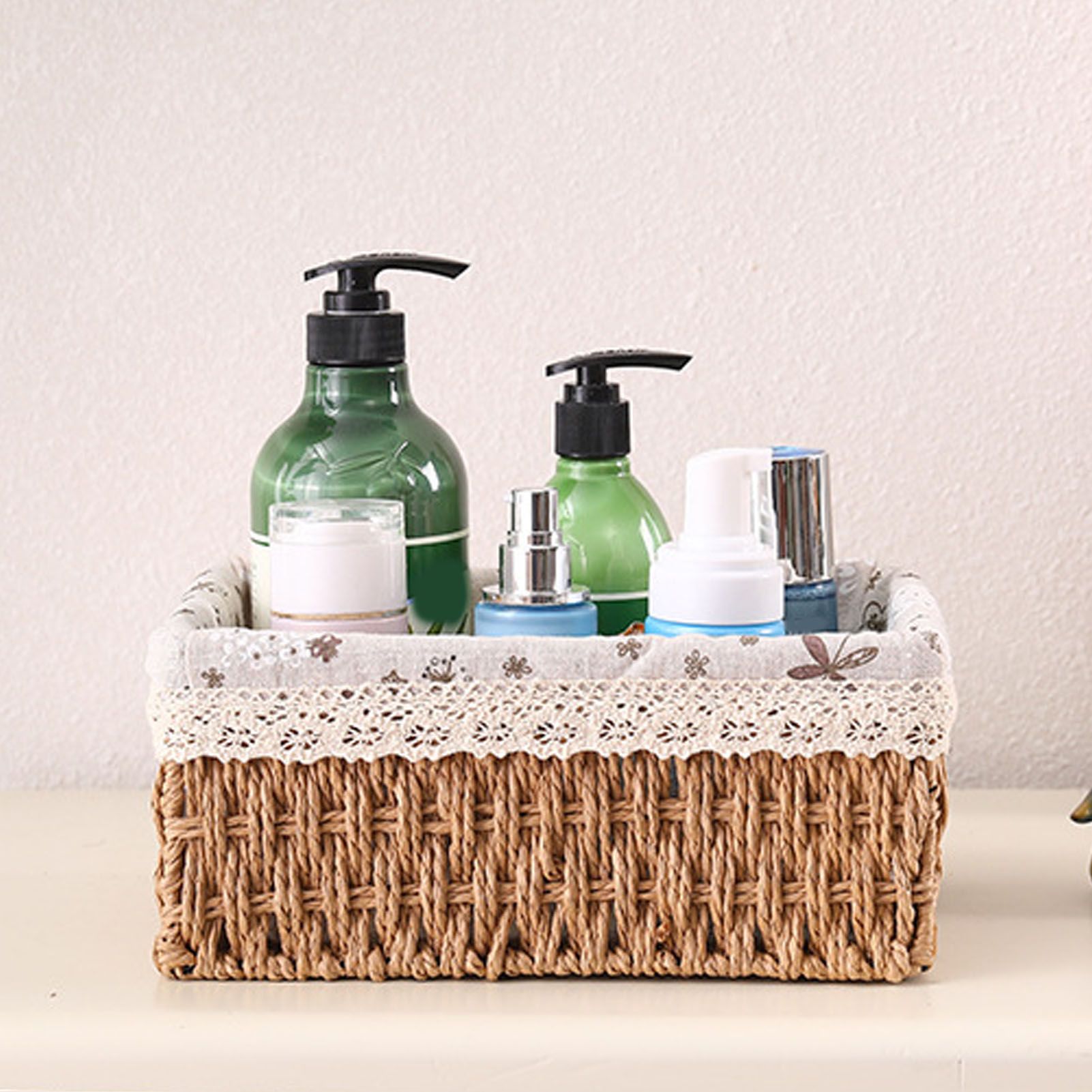Woven Storage Basket Rural Fabric Weaving Handmade Desktop Storage Basket for Organizing Shelves Bedroom Bathroom Medium Size 22x16x10cm Khaki - Image 5
