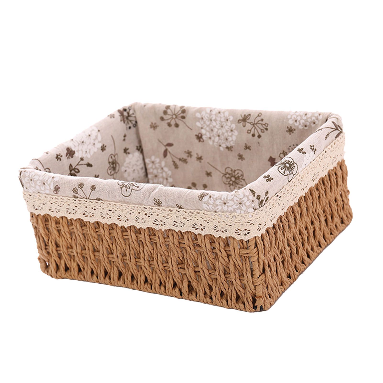 Woven Storage Basket Rural Fabric Weaving Handmade Desktop Storage Basket for Organizing Shelves Bedroom Bathroom Medium Size 22x16x10cm Khaki - Image 8