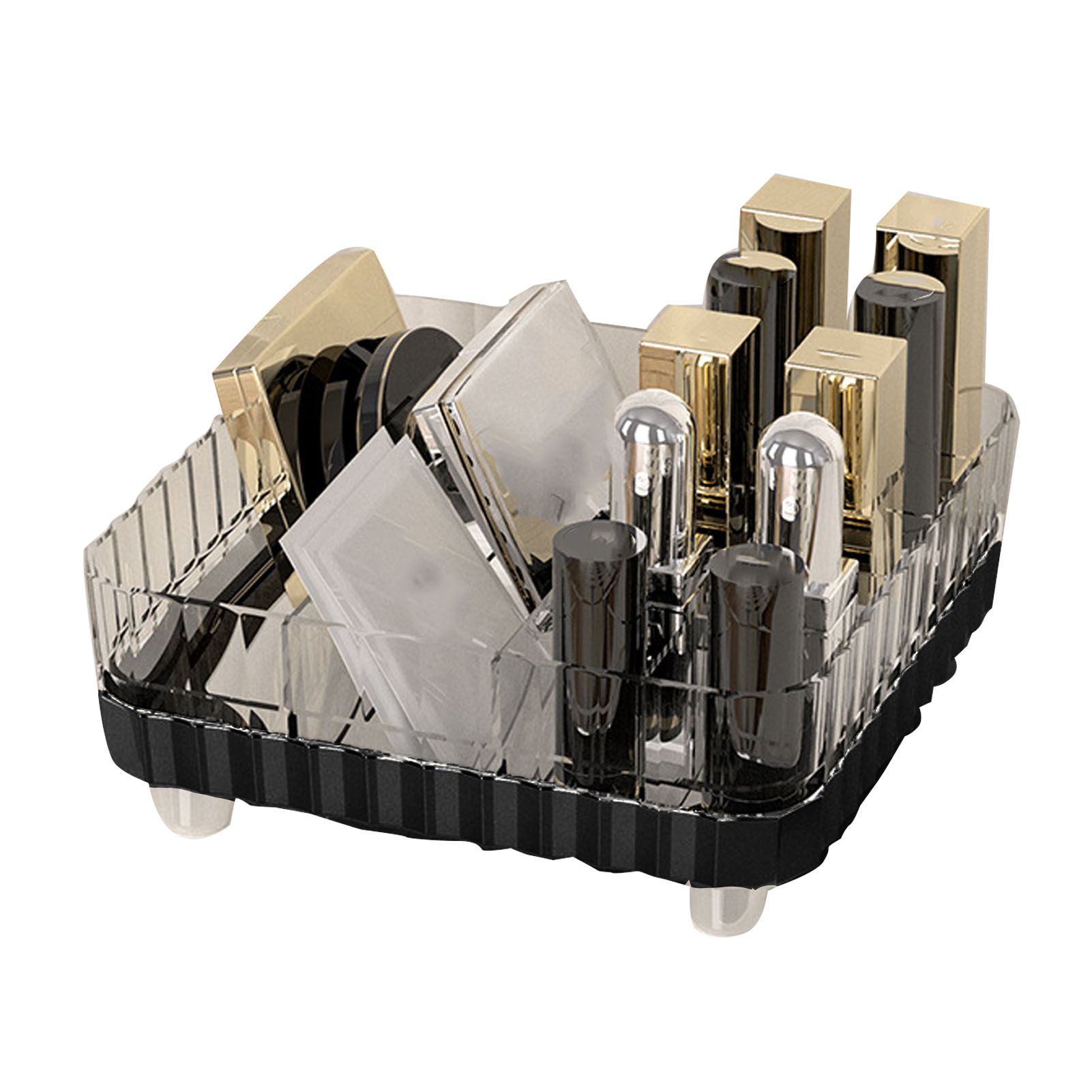 Makeup Organizer with Multiple Compartments Anti Slip Plastic Vanity Makeup Organizer for Cosmetics Lipsticks Jewelry Transparent Black - Image 1