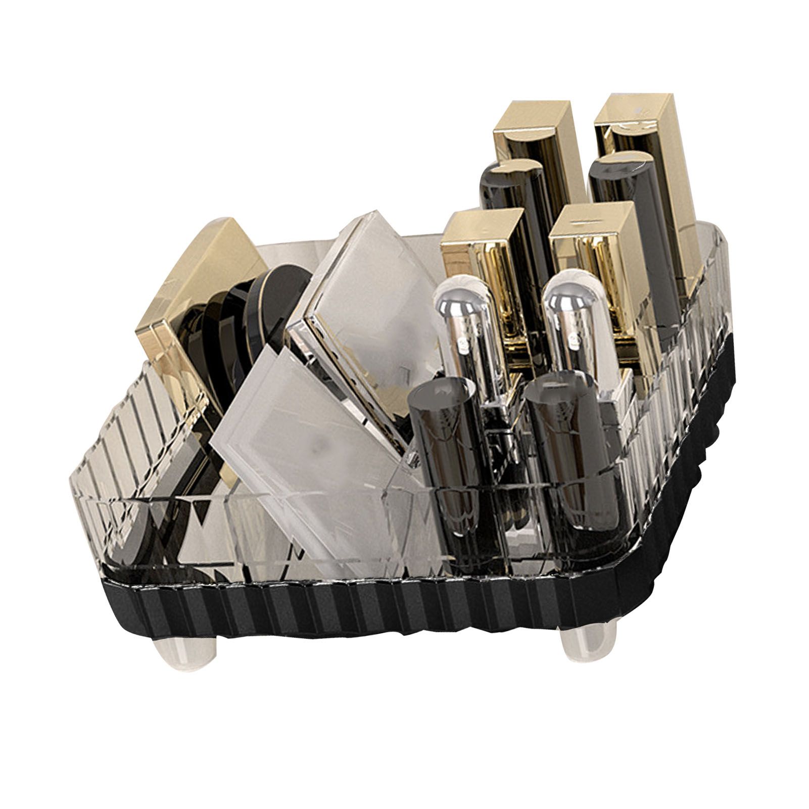 Makeup Organizer with Multiple Compartments Anti Slip Plastic Vanity Makeup Organizer for Cosmetics Lipsticks Jewelry Transparent Black - Image 2