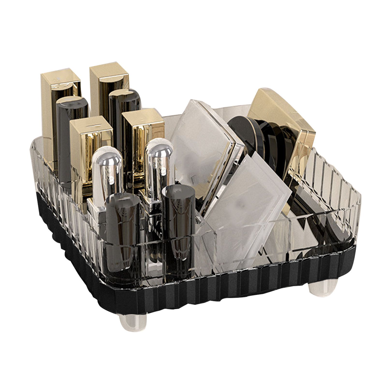 Makeup Organizer with Multiple Compartments Anti Slip Plastic Vanity Makeup Organizer for Cosmetics Lipsticks Jewelry Transparent Black - Image 3