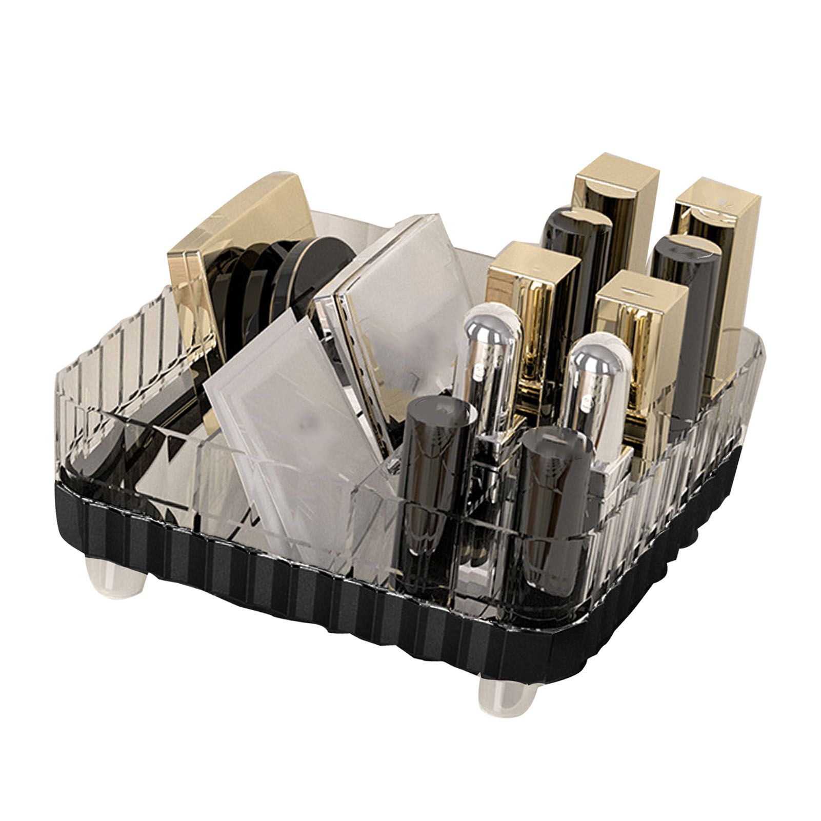 Makeup Organizer with Multiple Compartments Anti Slip Plastic Vanity Makeup Organizer for Cosmetics Lipsticks Jewelry Transparent Black - Image 4
