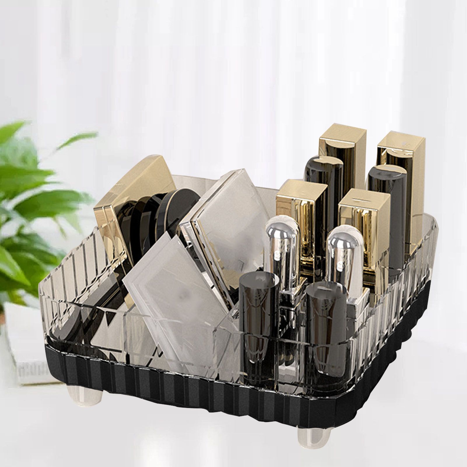 Makeup Organizer with Multiple Compartments Anti Slip Plastic Vanity Makeup Organizer for Cosmetics Lipsticks Jewelry Transparent Black - Image 5