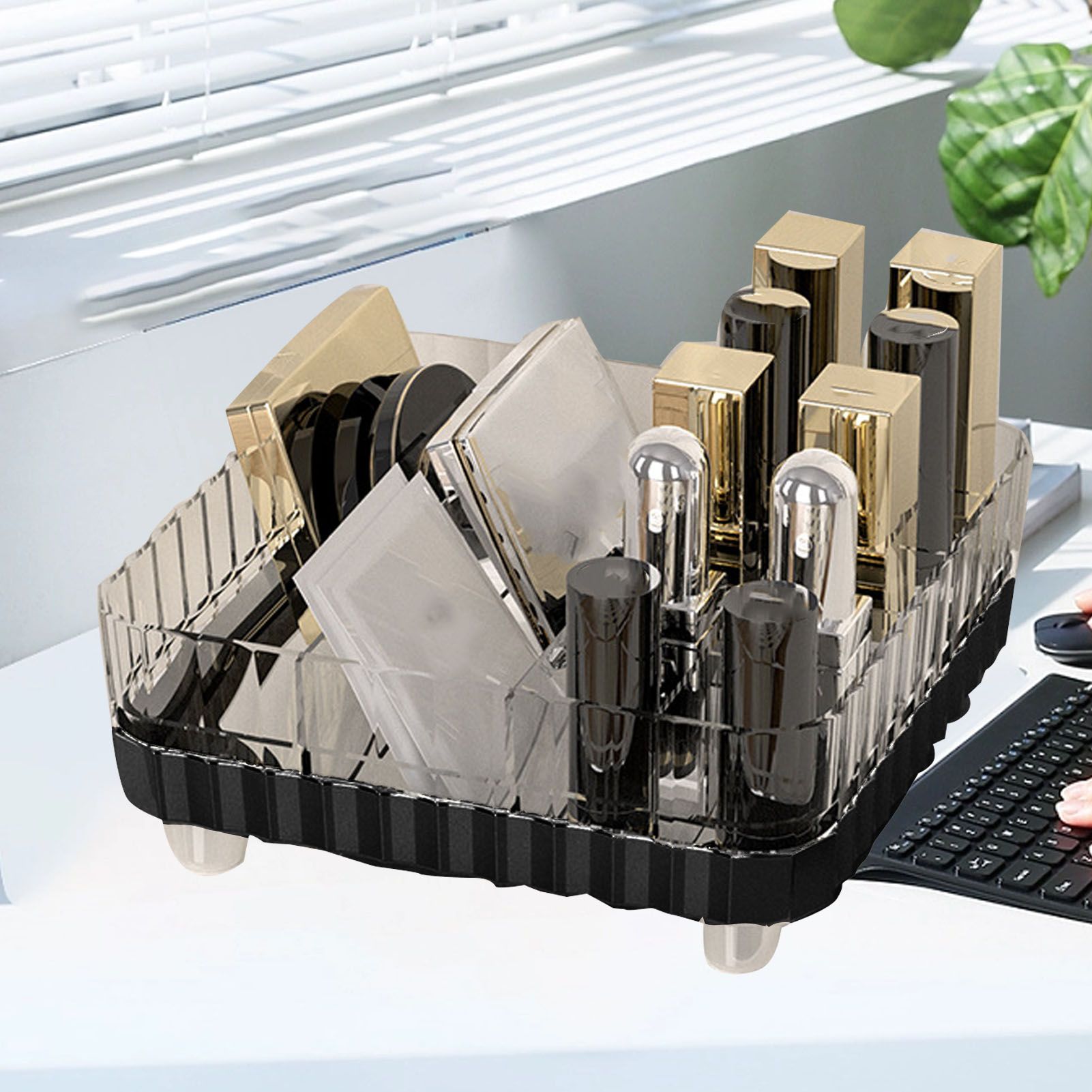 Makeup Organizer with Multiple Compartments Anti Slip Plastic Vanity Makeup Organizer for Cosmetics Lipsticks Jewelry Transparent Black - Image 6