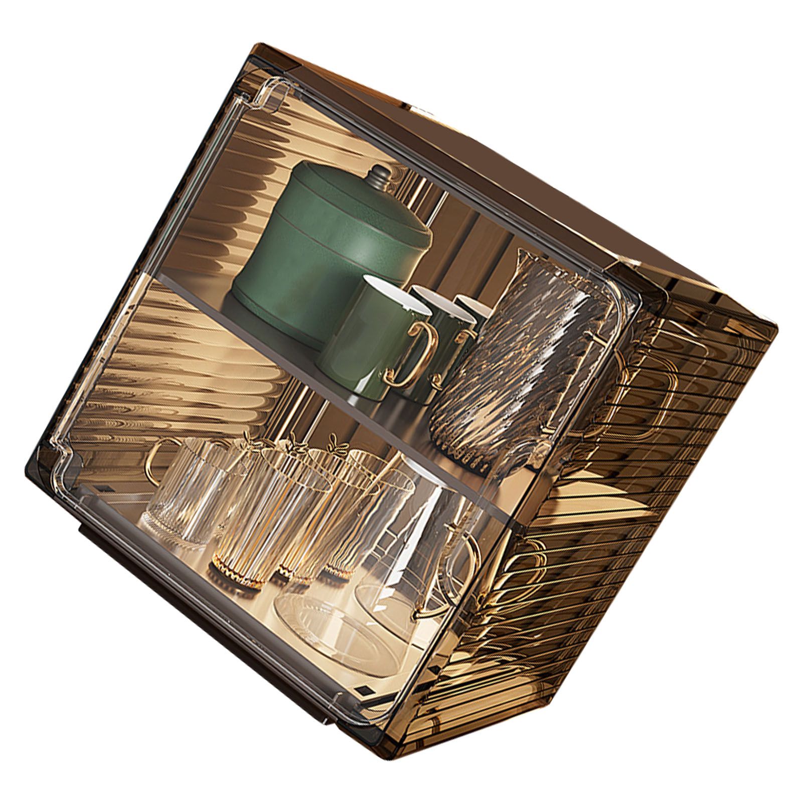Cup Storage Rack Dustproof Stackable Plastic Clear Cup Organizer Box for Cabinet Desktop Medium Black - Image 2