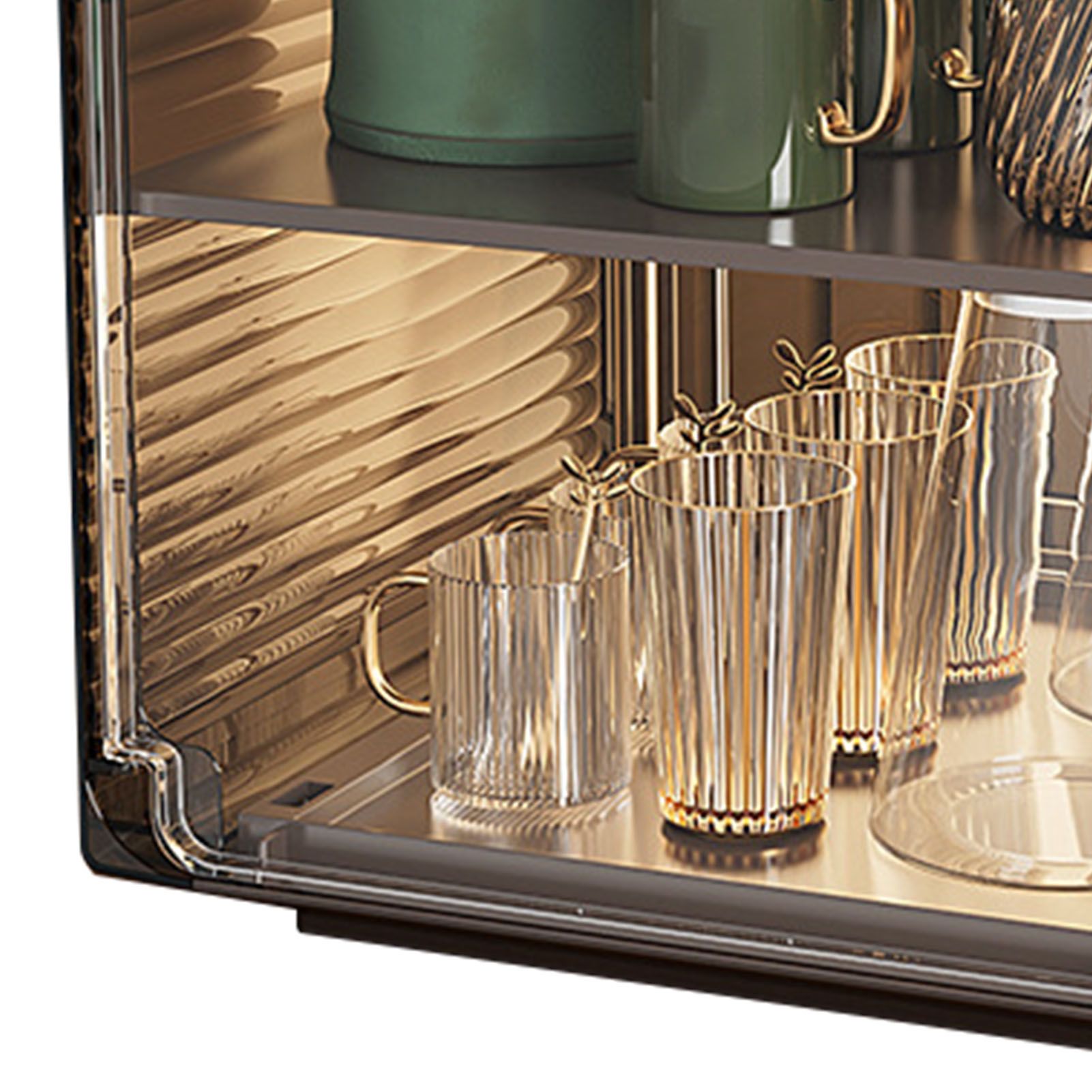 Cup Storage Rack Dustproof Stackable Plastic Clear Cup Organizer Box for Cabinet Desktop Medium Black - Image 7