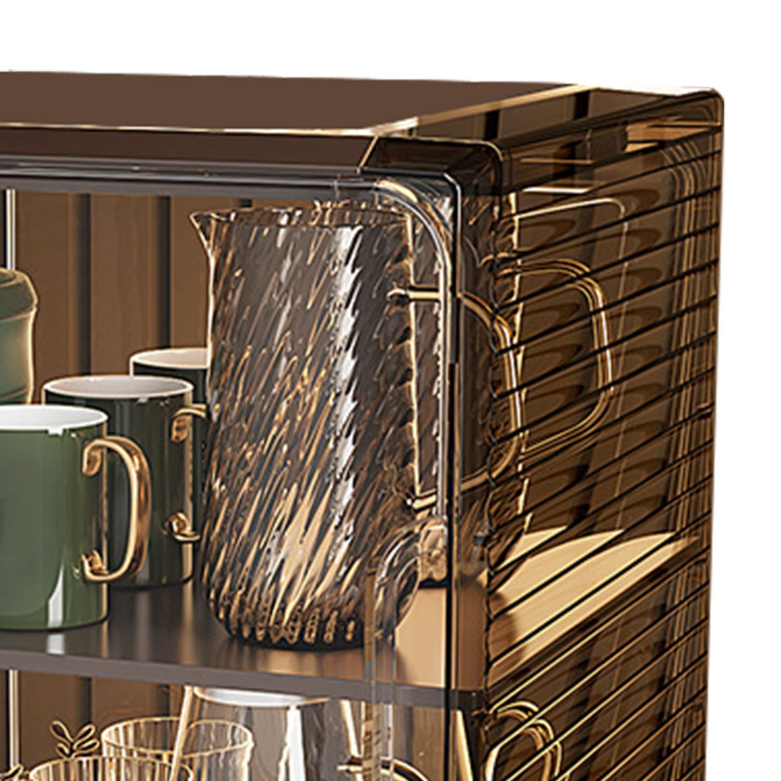 Cup Storage Rack Dustproof Stackable Plastic Clear Cup Organizer Box for Cabinet Desktop Medium Black - Image 8